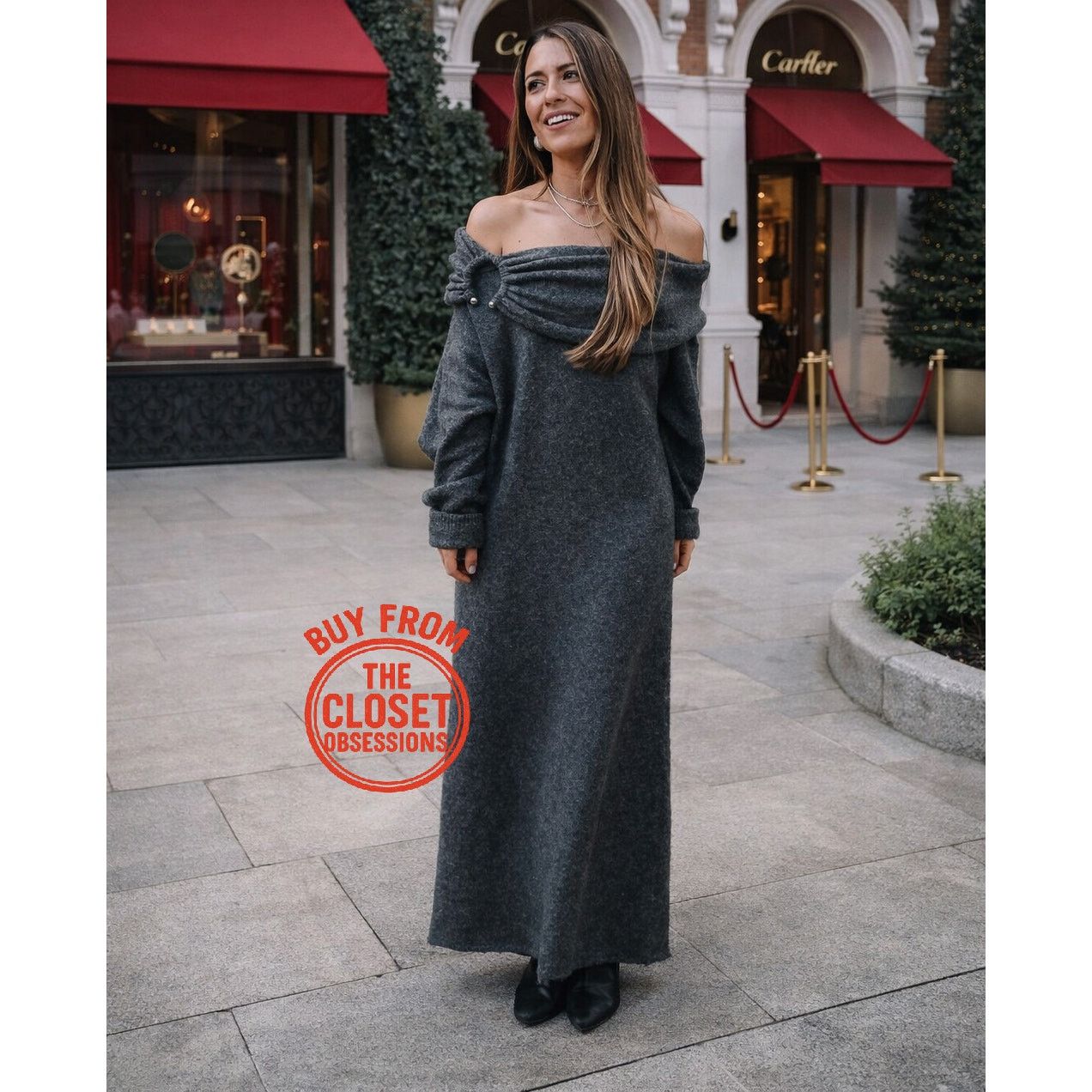 Zara ZARA Gray Off-Shoulder Knit Midi Dress NWT Size M / US 6-8 / IT 42-44 - 7 Thumbnail