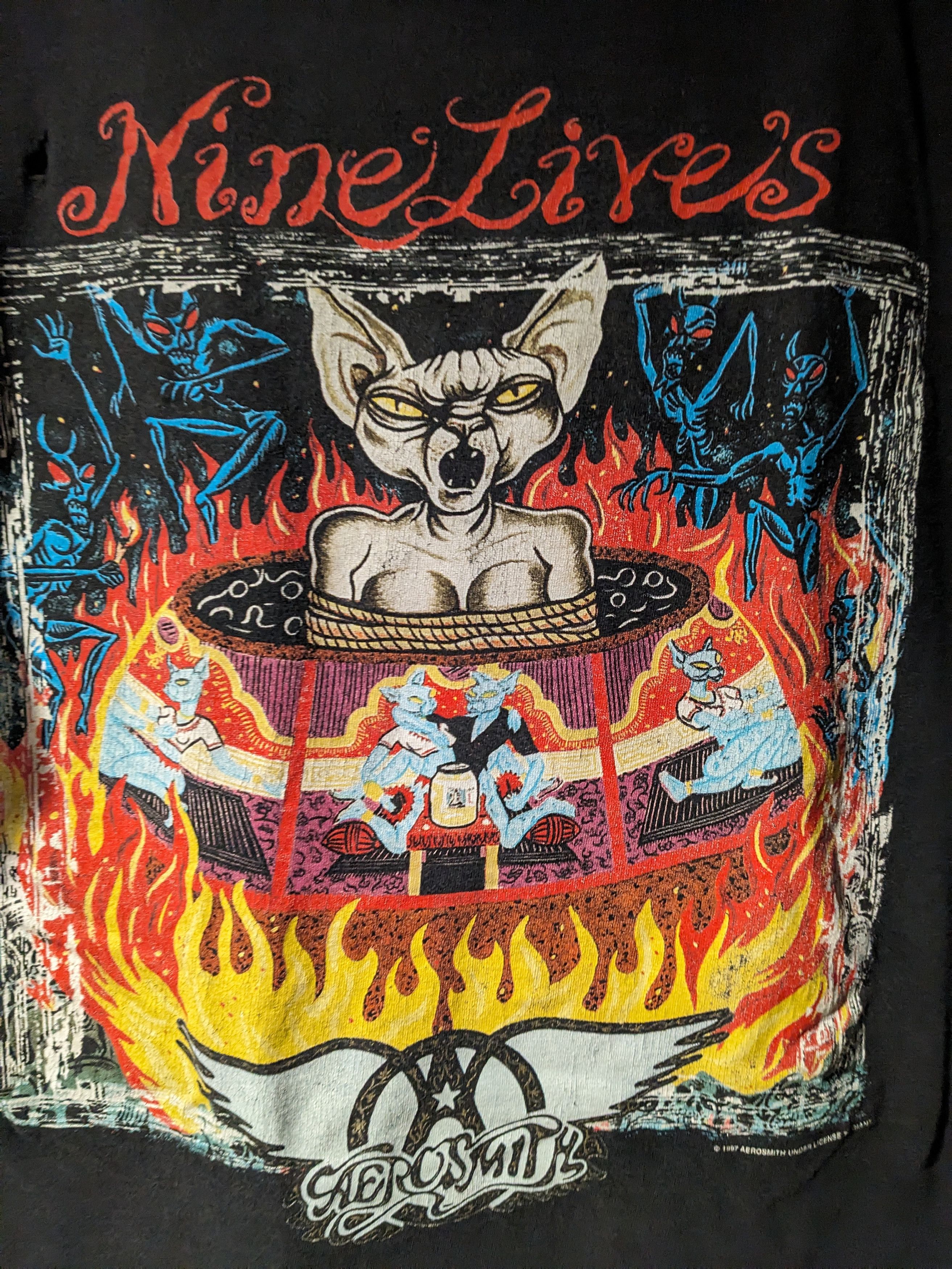 Aerosmith × Band Tees × Vintage Vintage 1997 Aerosmith Nine Lives Cat Black Large T-Shirt Size US L / EU 52-54 / 3 - 2 Thumbnail