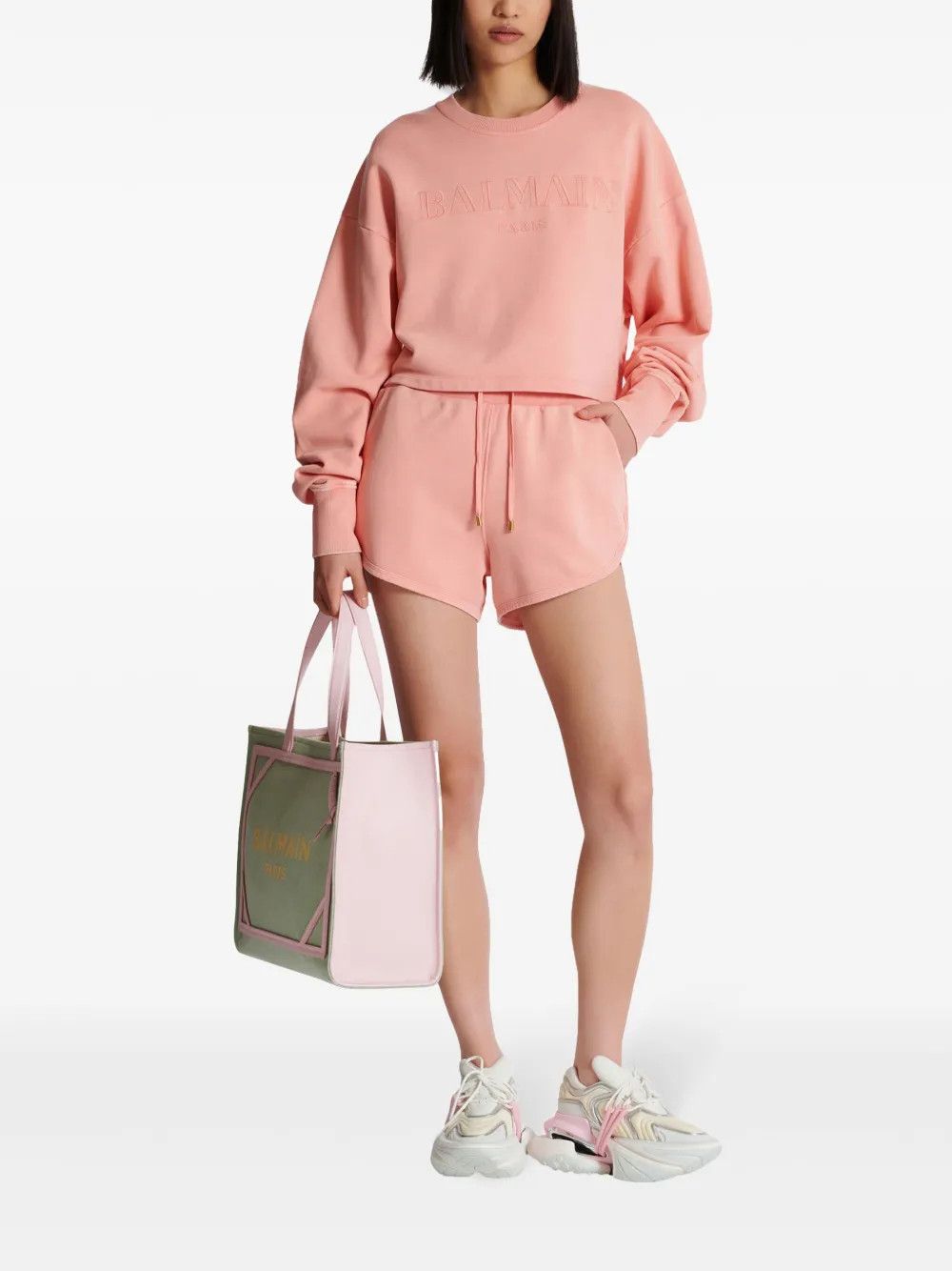 Balmain o1s1wg110725 Embroidered Logo Cotton Shorts in Salmon Pink Size 27" / US 4 / IT 40 - 2 Thumbnail