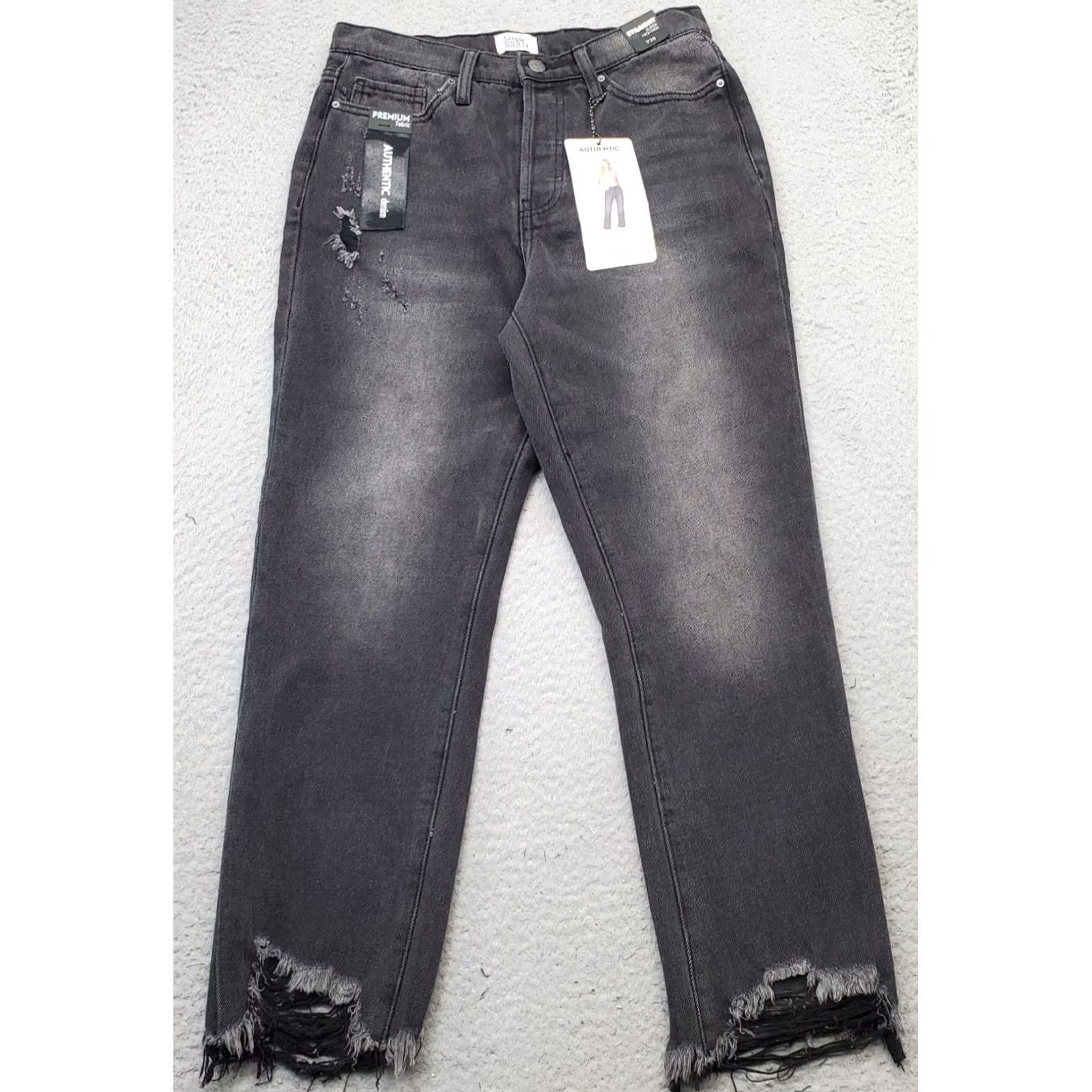 Vintage Simple Society Jeans Womens 7/28 Denim High Rise Frayed Hem Straight Leg Jeans Womens Size 7 Black 28x25 5-Pocket NWT Size 28" / US 6 / IT 42 - 2 Thumbnail