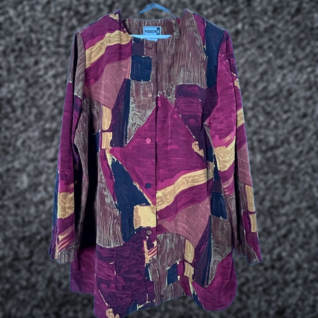 Vintage Marilyn B Womens Lightweight Jacket 1X Abstract Print Button-Front Red Brown Size XL / US 12-14 / IT 48-50 - 1 Thumbnail