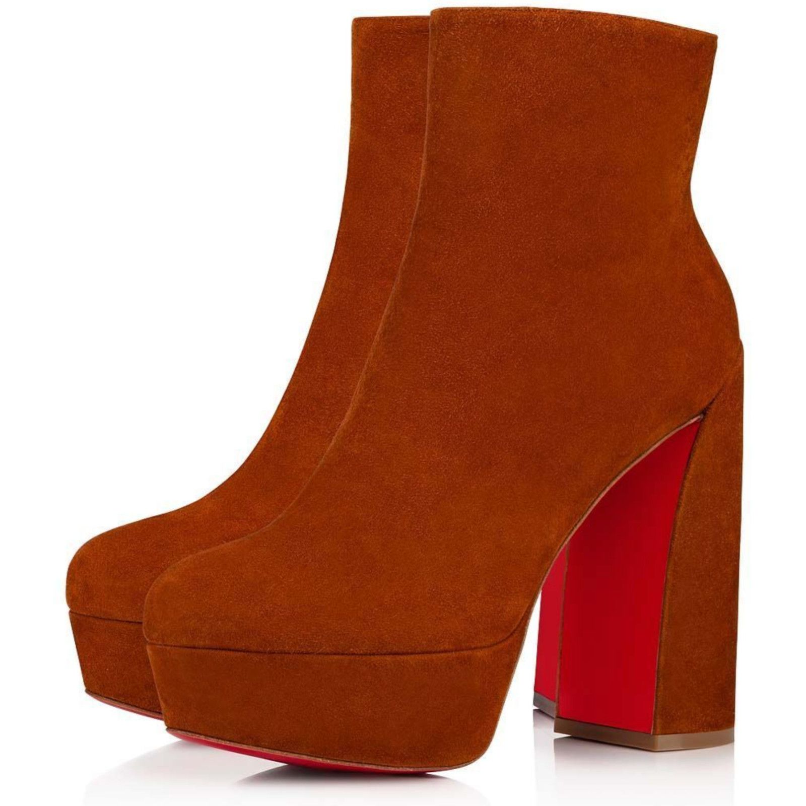 Christian Louboutin Movida Booty 130 Brown Foxy Platform Block Heel Boot 40 Size US 10 / IT 40 - 1 Thumbnail