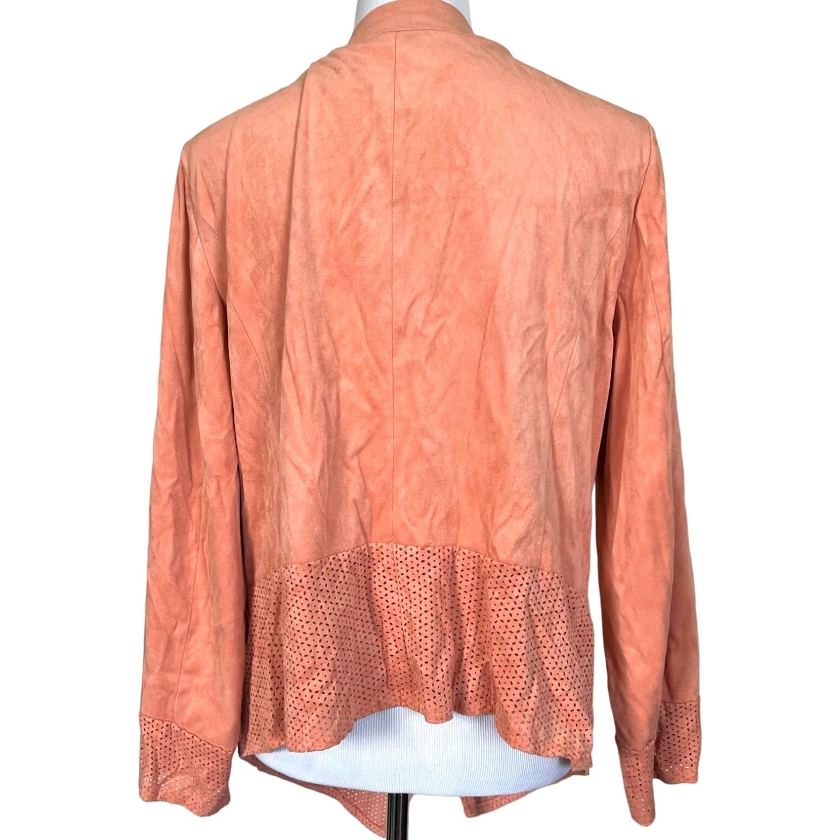 Vintage Chico's Pink Faux Suede Perforated Drape Cardigan Jacket Top Open Front Sz 2 (L) Coatigan Womens Size L / US 10 / IT 46 - 6 Thumbnail