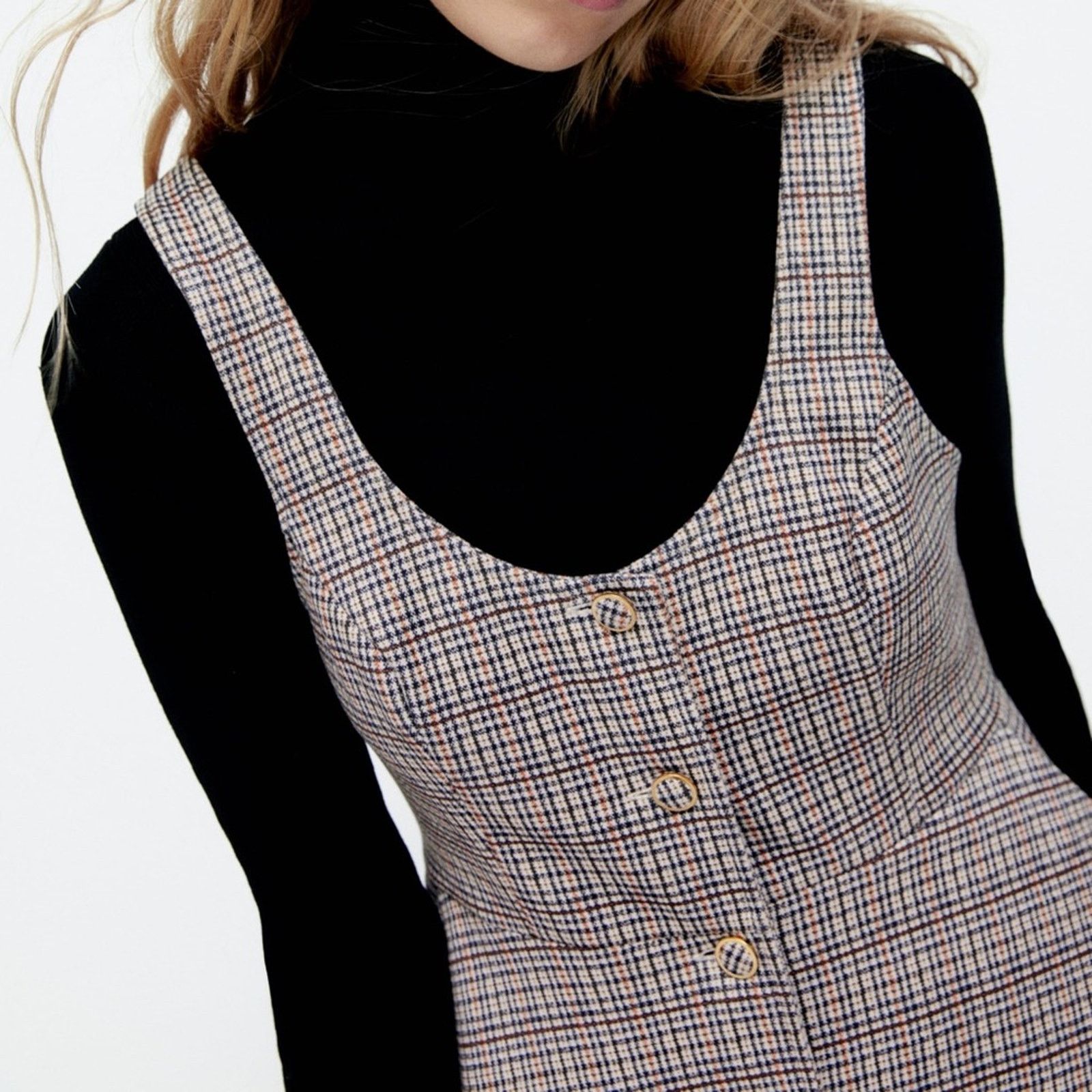 Zara ZARA FAUX SUEDE PLAID DRESS SAND Size XS / US 0-2 / IT 36-38 - 5 Thumbnail