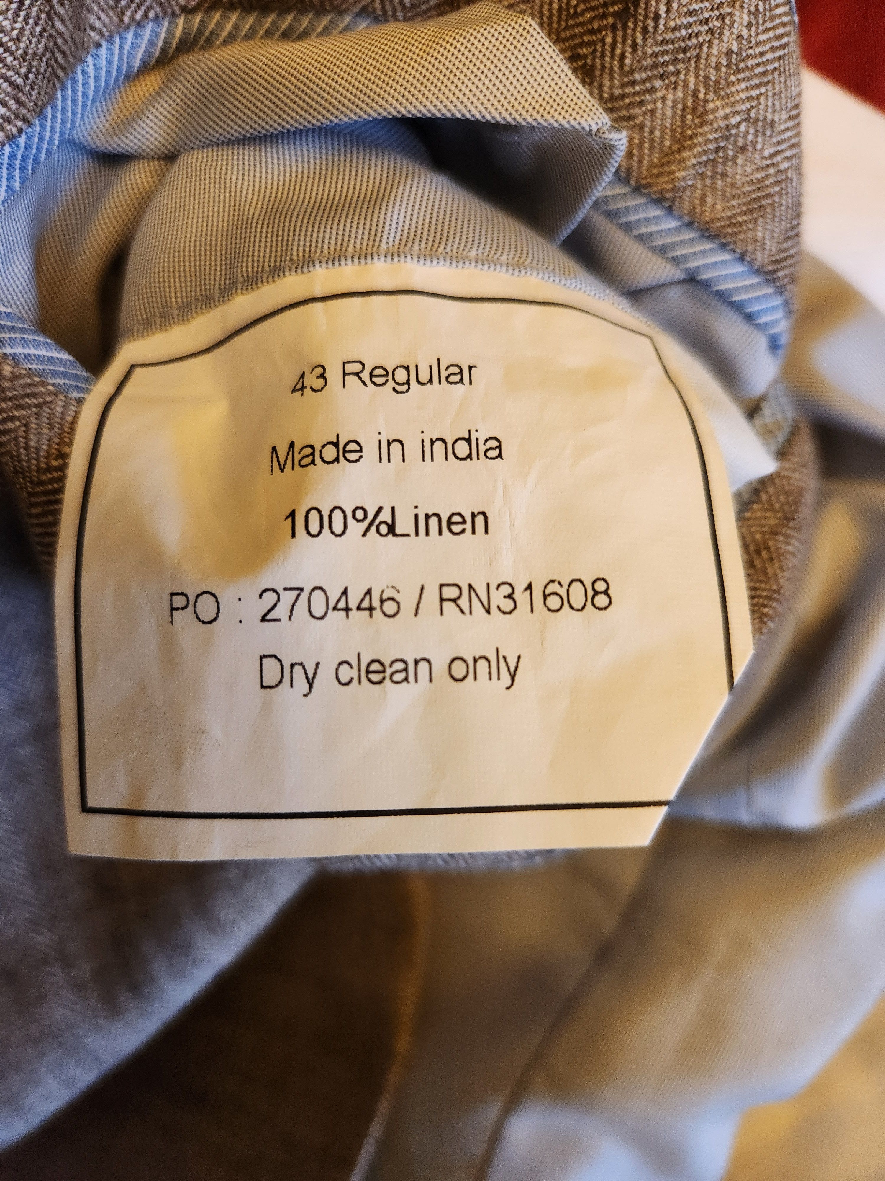 Jos. A. Bank 100% Linen Subtle Herringbone Beige 2 Button Blazer Sz 43R. Size 44R - 5 Thumbnail