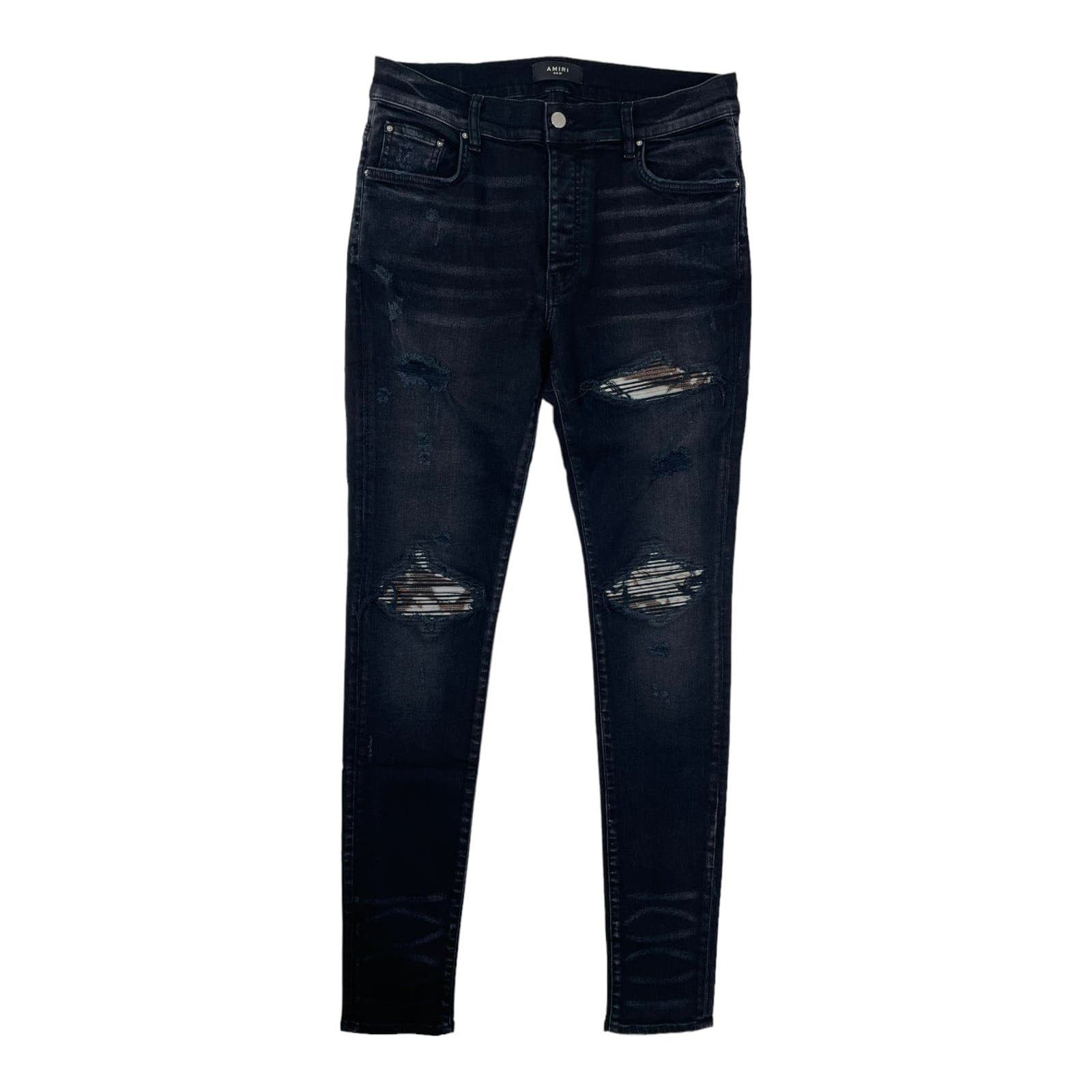 image of Amiri Mx1 Marble Patch Jeans Aged Black Pre-Owned, Men's (Size 33)