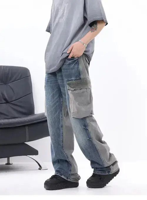 distressed baggy faded patchwork cargo pants