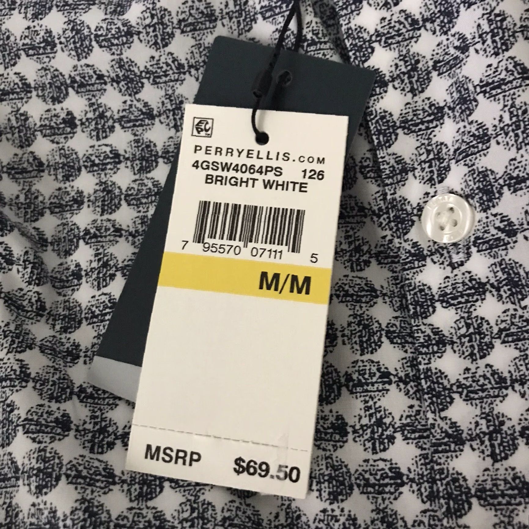 Perry Ellis Perry Ellis Shirt Mens Medium Short Sleeve Circle Pattern Stretch Bright White NEW Button-Up Button-Front Casual 98% Cotton 2% Elastane Size US M / EU 48-50 / 2 - 4 Thumbnail