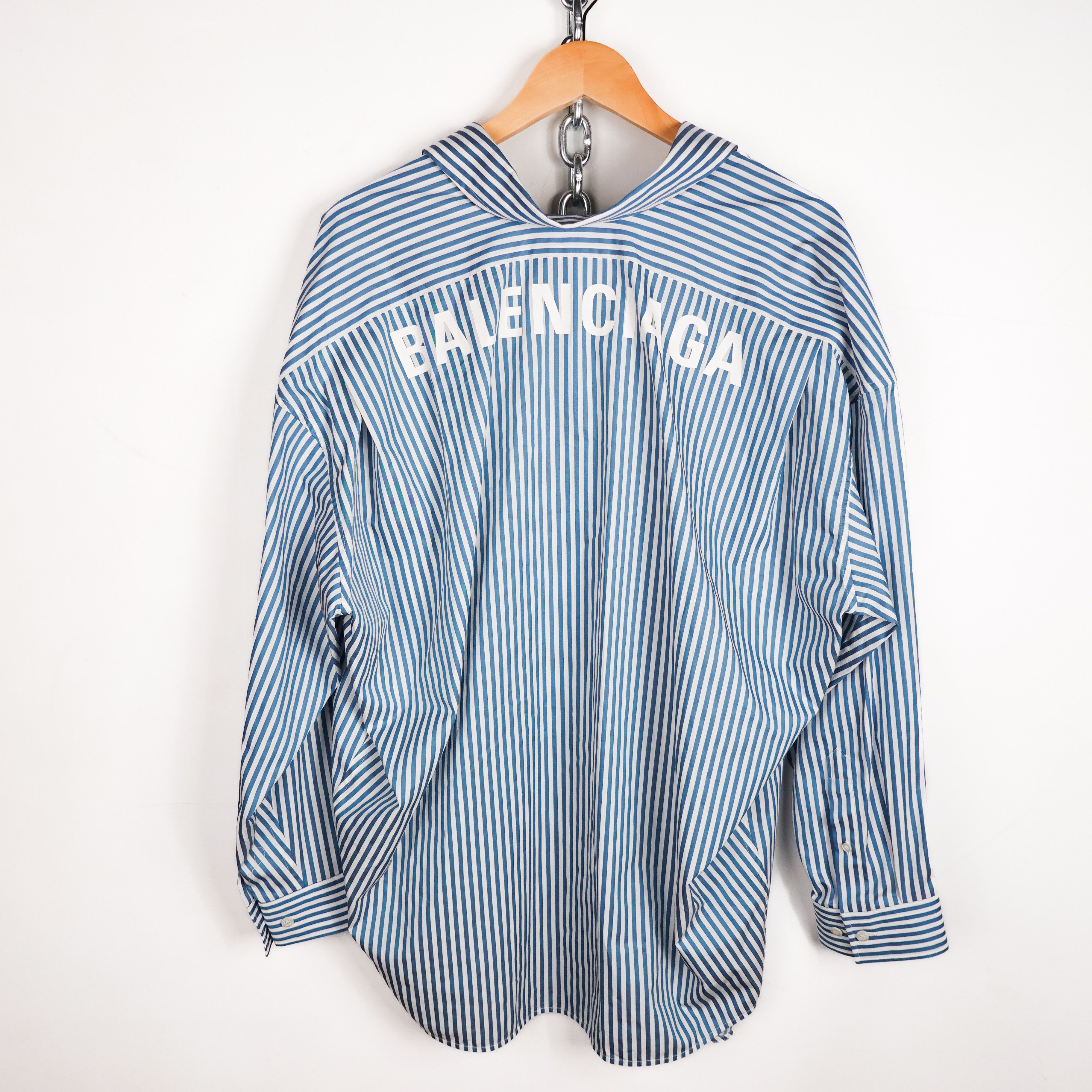 Balenciaga Balenciaga Spellout Satin Oversized Striped Button Up Size US XL / EU 56 / 4 - 1 Thumbnail