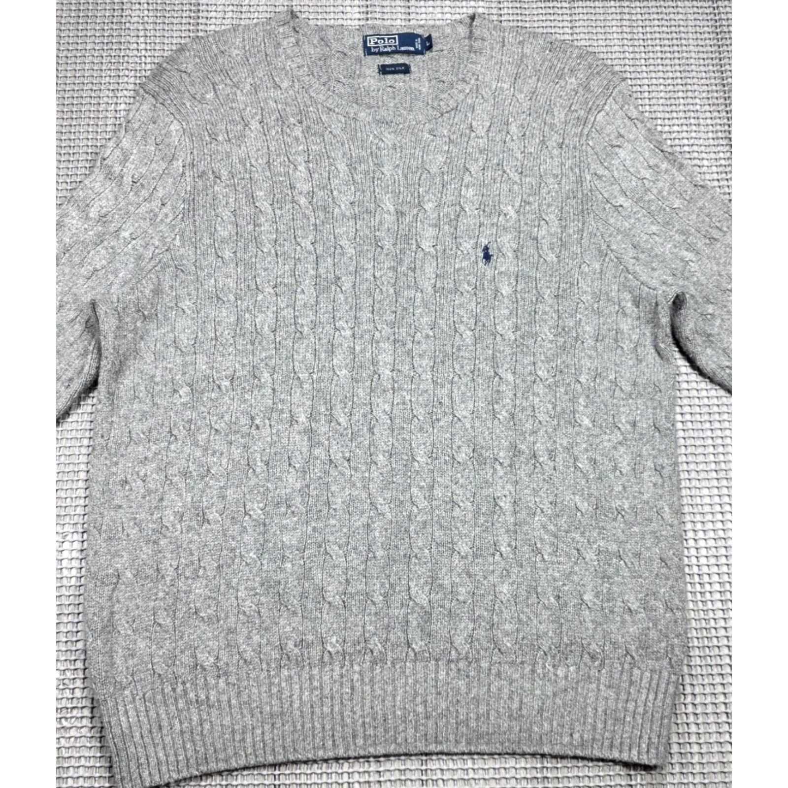 Polo Ralph Lauren VINTAGE Polo Ralph Lauren 100% Silk Sweater Gray Mens XL Cable Knit Blue Pony Size US XL / EU 56 / 4 - 3 Thumbnail
