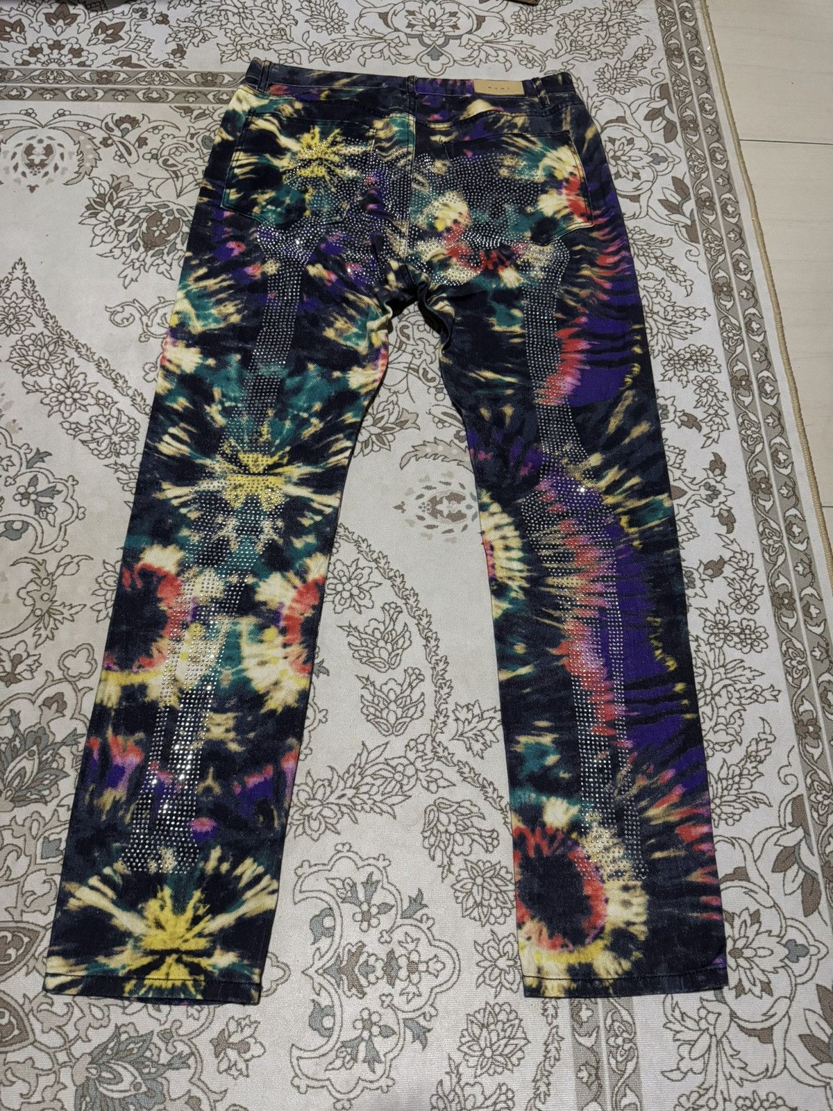 Jean Paul Gaultier Tie Die Denim Skeleton Rhinestone MNML JPG Jeans Big Size Size US 39 - 5 Thumbnail