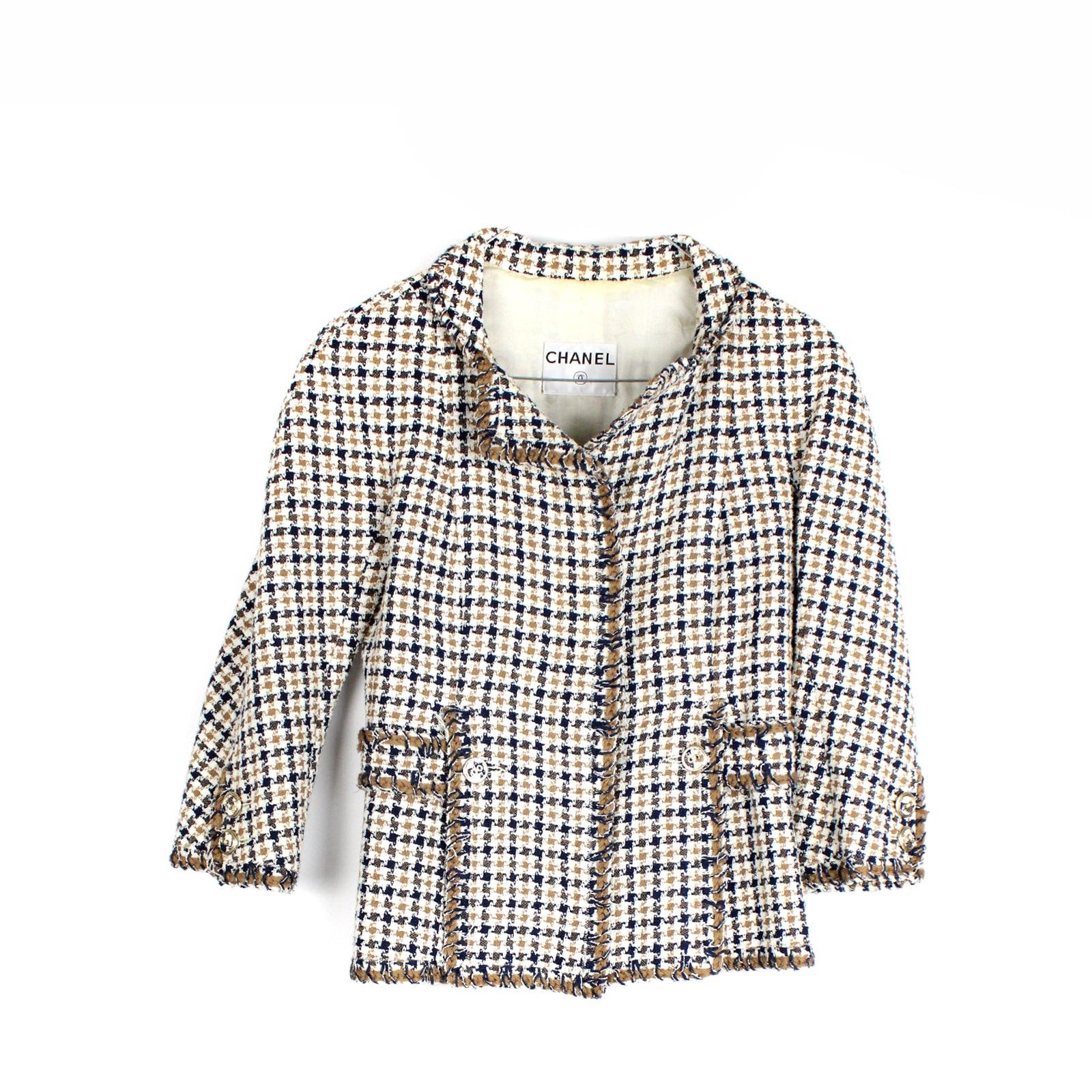 image of Chanel - Houndstooth Jacket (T36) in Brown, Women's (Size XS)