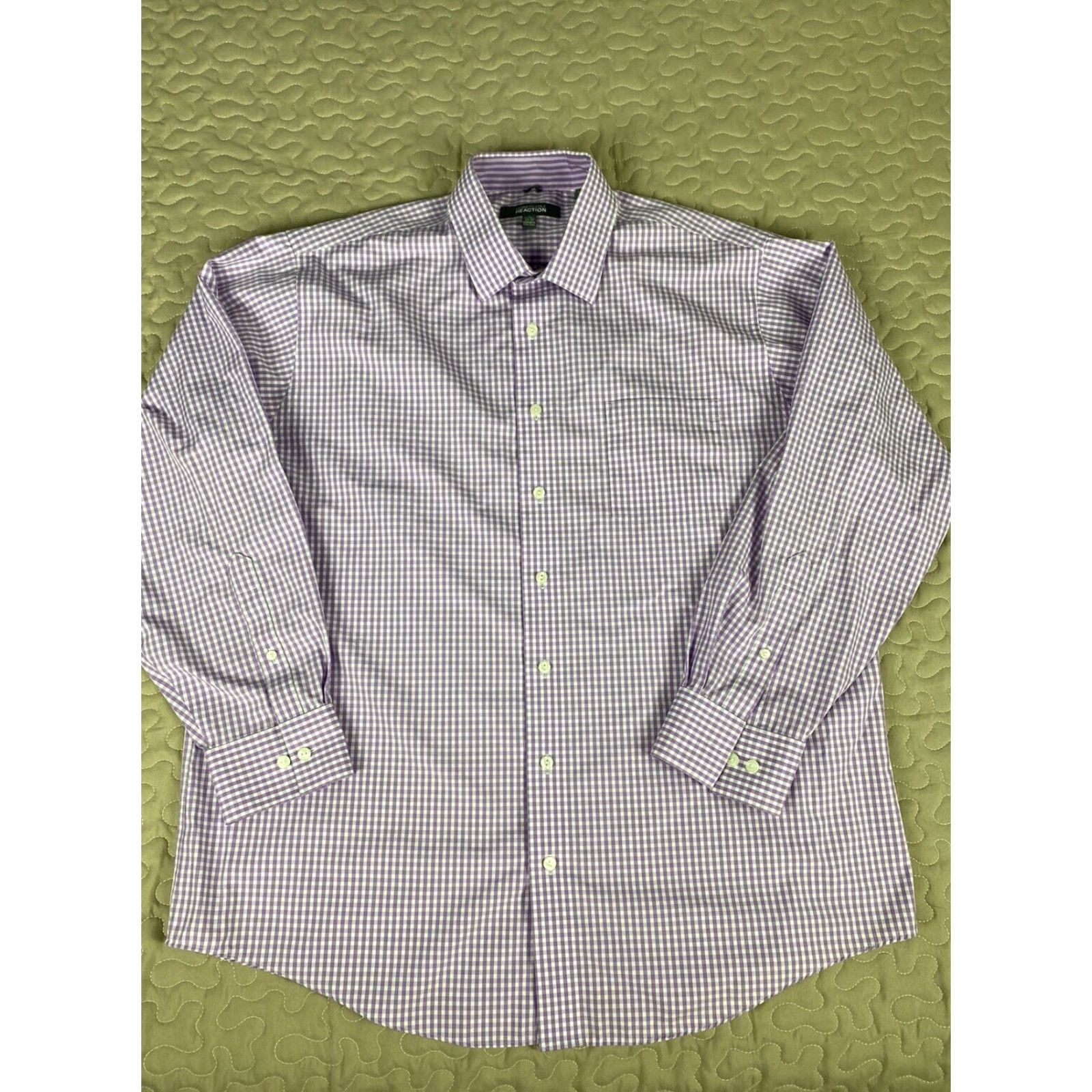 Kenneth Cole Kenneth Cole Non Iron Purple Checkered Dress Button-Down Shirt XL 17.5 34/35 Mens Size 46R - 2 Thumbnail