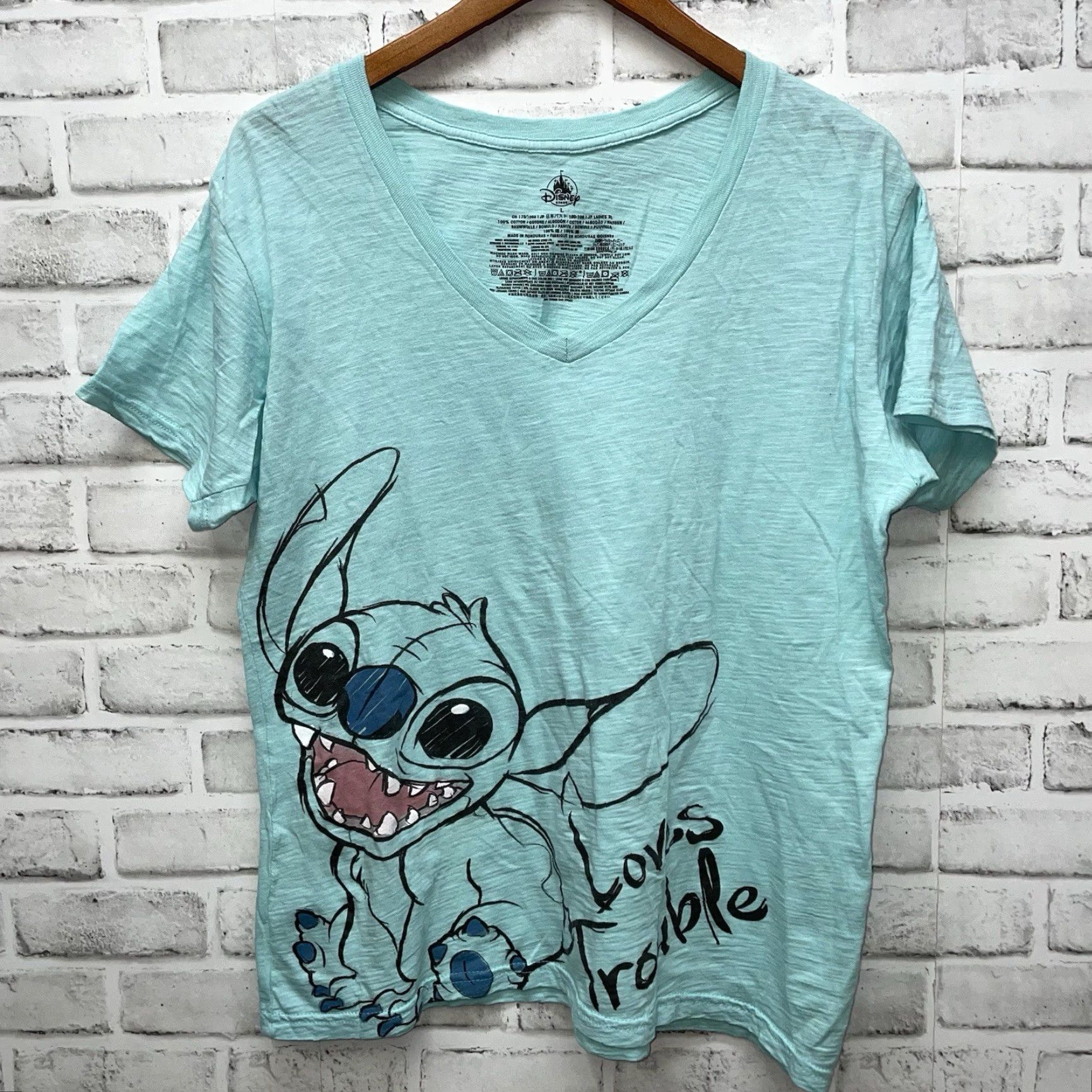 Disney Disney Stitch Lilo & Stitch Graphic Tee V-Neck Womens Size L Blue Shirt Size L / US 10 / IT 46 - 2 Thumbnail