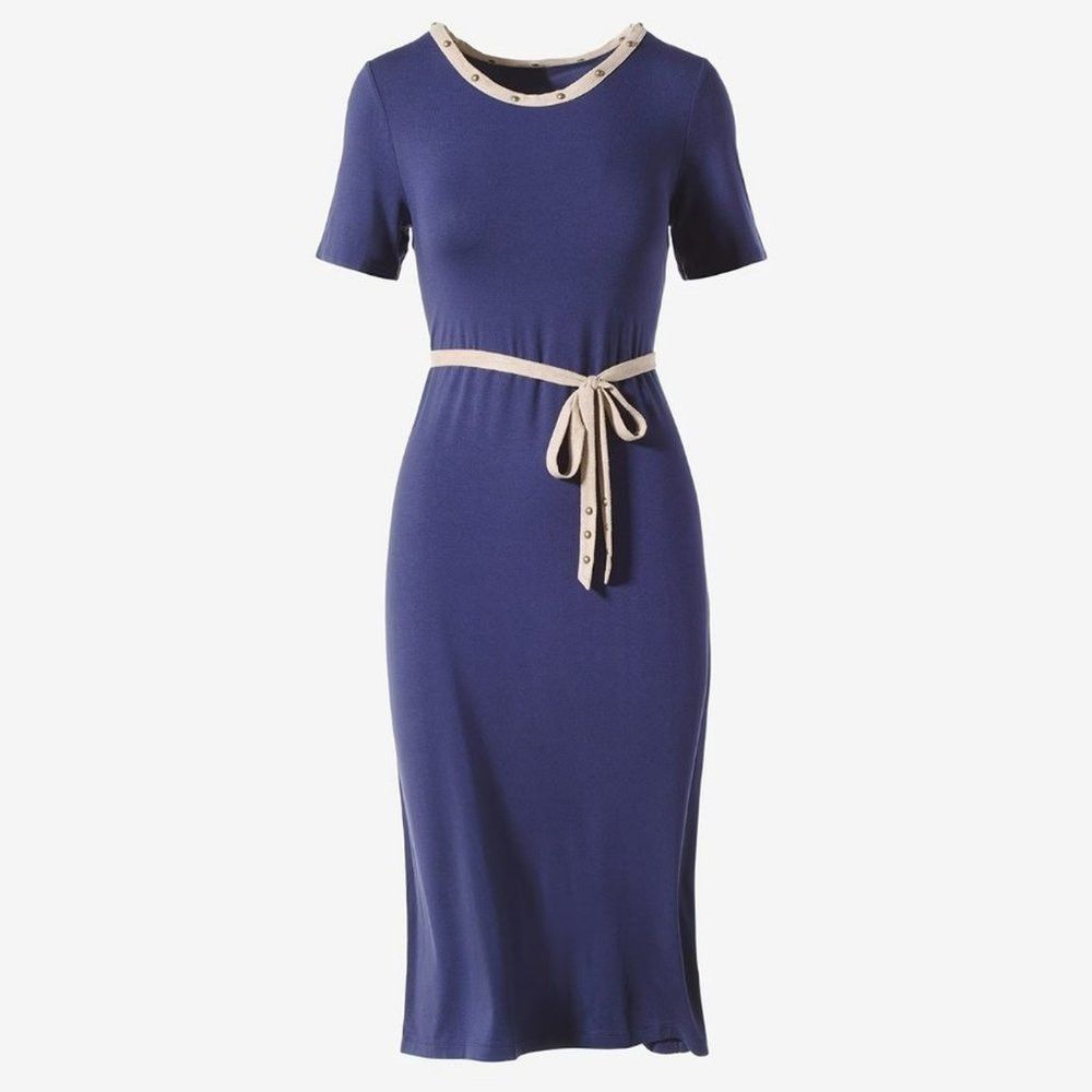 Chicos NWT New Chico's Faux Suede-Trim Midi Blue Dress Size 1 US M Size M / US 6-8 / IT 42-44 - 3 Thumbnail