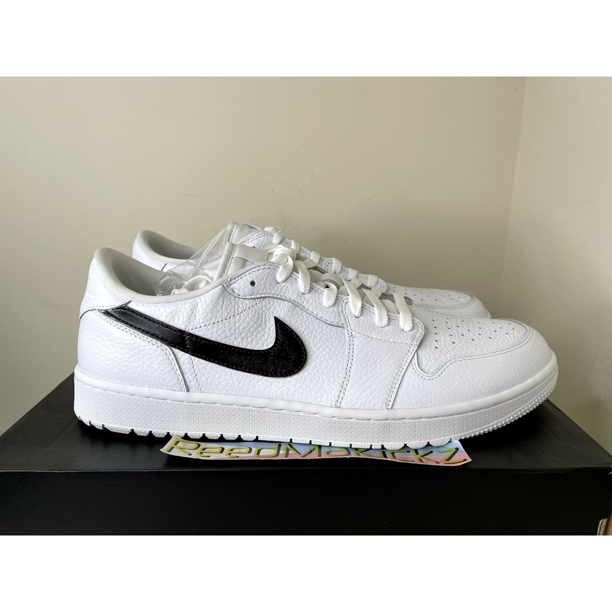 Jordan Low Golf Spikeless White Black Swoosh CUSTOMS Mens