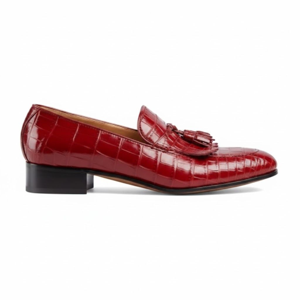 Gucci oc11z1025 Men's Crocodile Loafers in Red Size US 8 / EU 41 - 2 Thumbnail