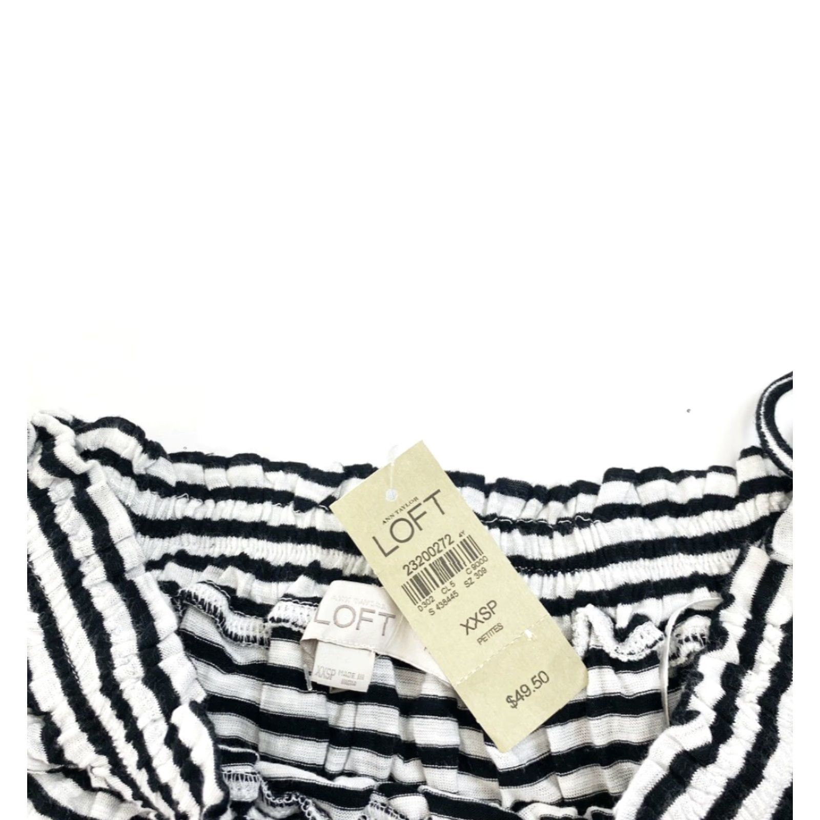 Loft LOFT Blouse Top Striped Off The Shoulder Petite XXS XS P2XS Tassel Viscose Knit Flutter Sleeve Multicolor Short Sleeve Women's Blouse Size XXS / US 00 / IT 34 - 2 Thumbnail