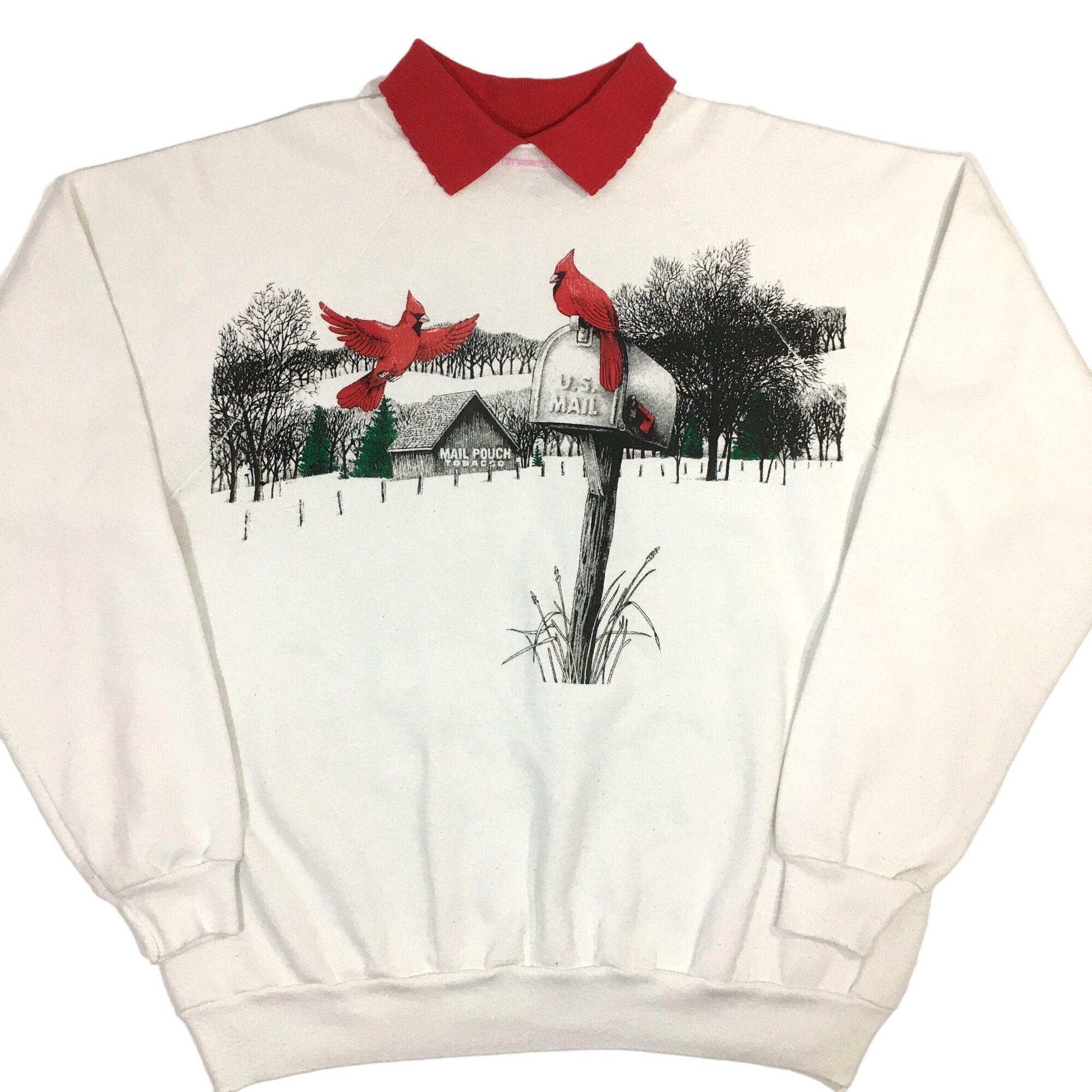 Hanes Vtg US Mail Pouch TOBACCO BARN Christmas Red Cardinals Shirt Size XL / US 12-14 / IT 48-50 - 2 Thumbnail