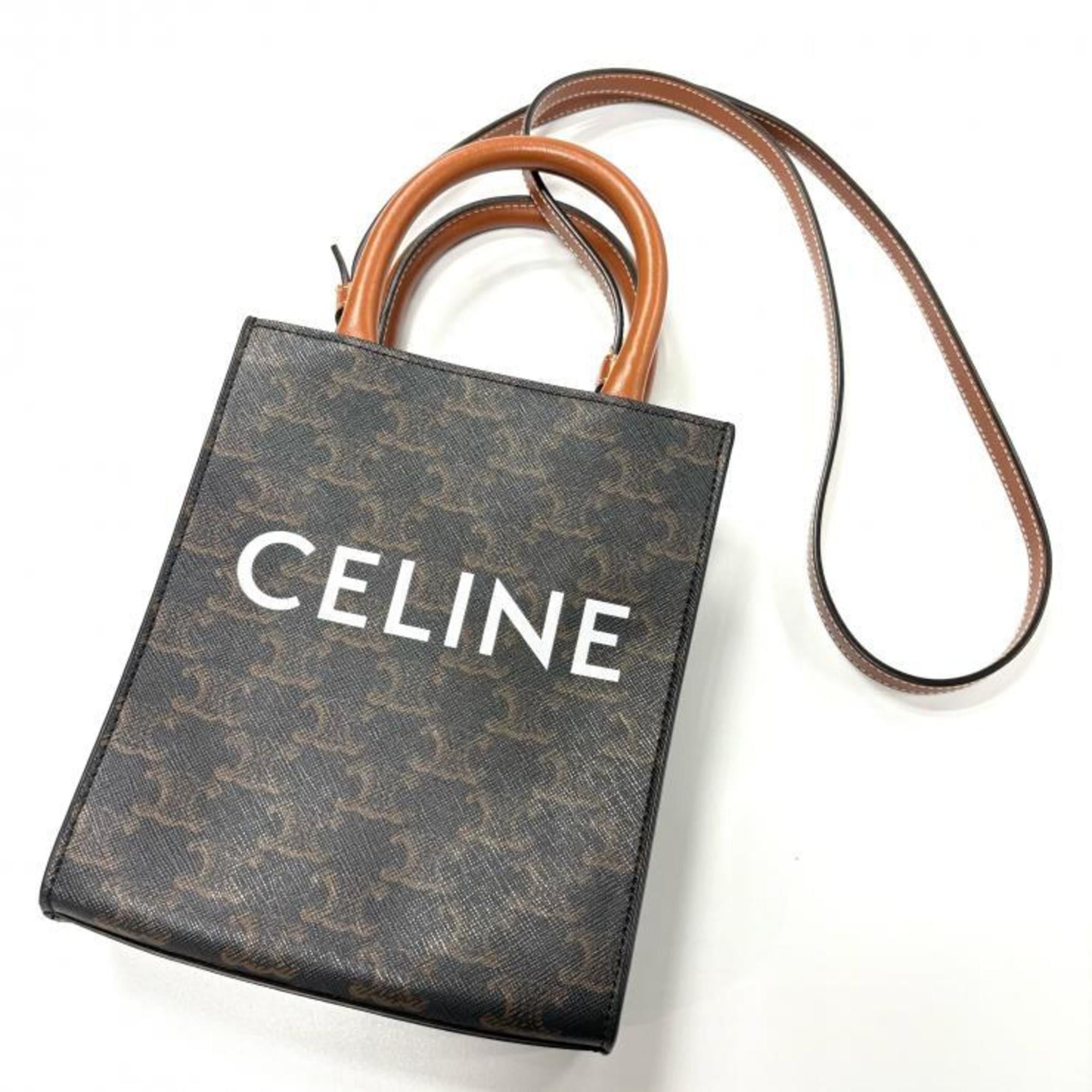 Celine Celine Triomphe Mini Vertical Cabas Shoulder Bag 194372BZK Brown Size ONE SIZE - 1 Thumbnail