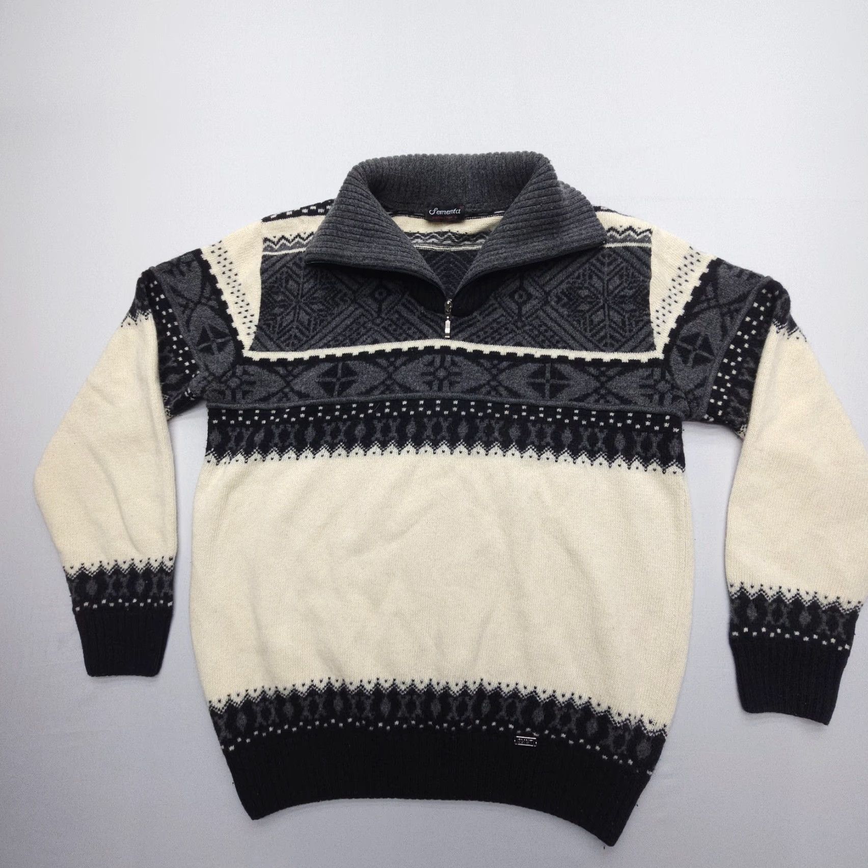 Vintage Sementa Fair Isle Wool Sweater Mens Medium Nordic 1/4 Zip Knit Apres Ski Size US M / EU 48-50 / 2 - 2 Thumbnail