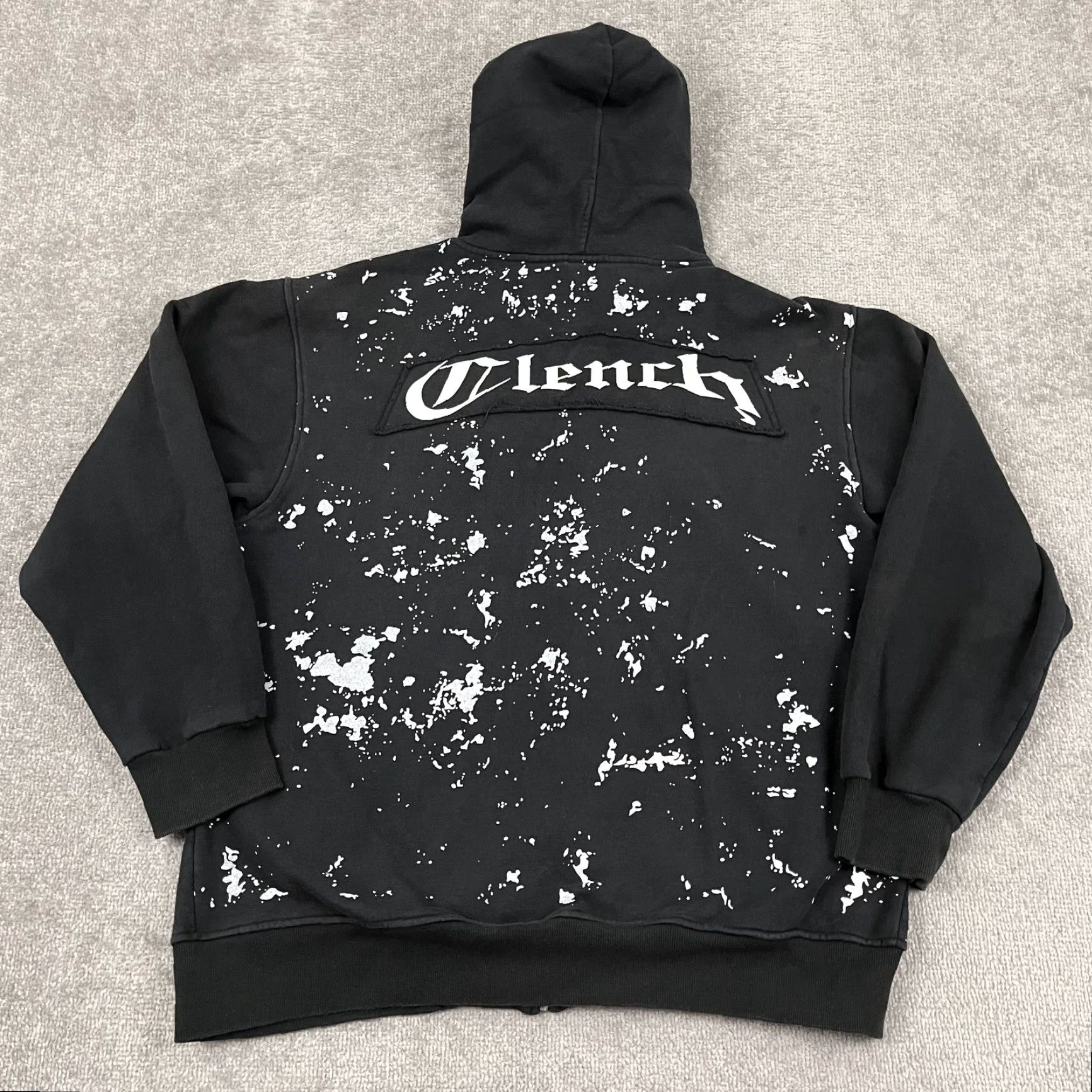 Vintage Clench Jeans Jacket Mens 2XL Black Paint Splatter Grunge Hooded Sweatshirt Size US XXL / EU 58 / 5 - 3 Thumbnail