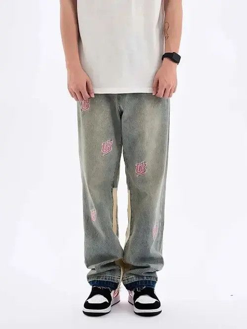 High Sport × Japanese Brand × Ring Of Fire Washed distressed embroidered lettering jeans Size US 34 / EU 50 - 3 Thumbnail