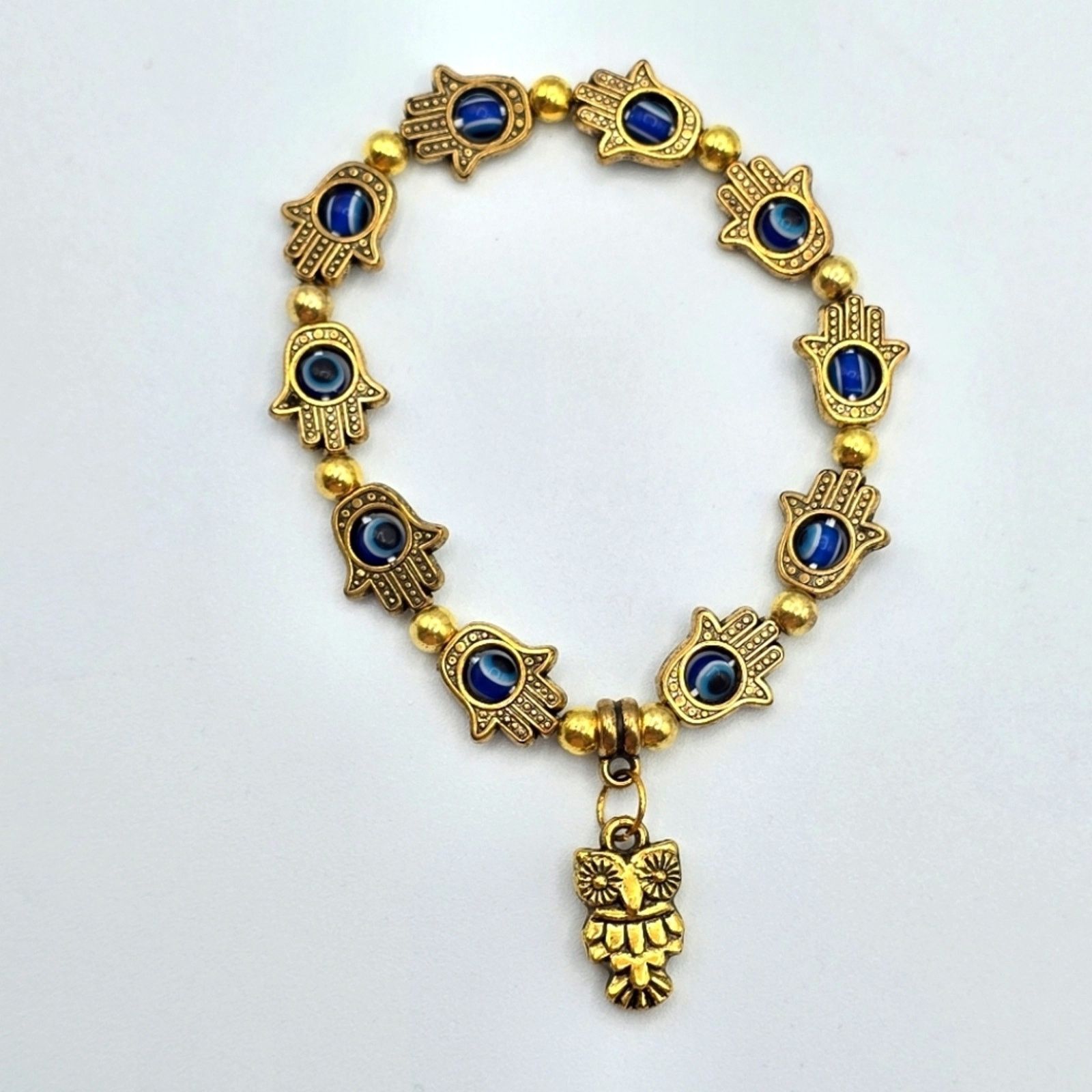 Other Evil Eye Owl Gold Bead Fashion Bracelet Charm Jewelry Size ONE SIZE - 1 Thumbnail