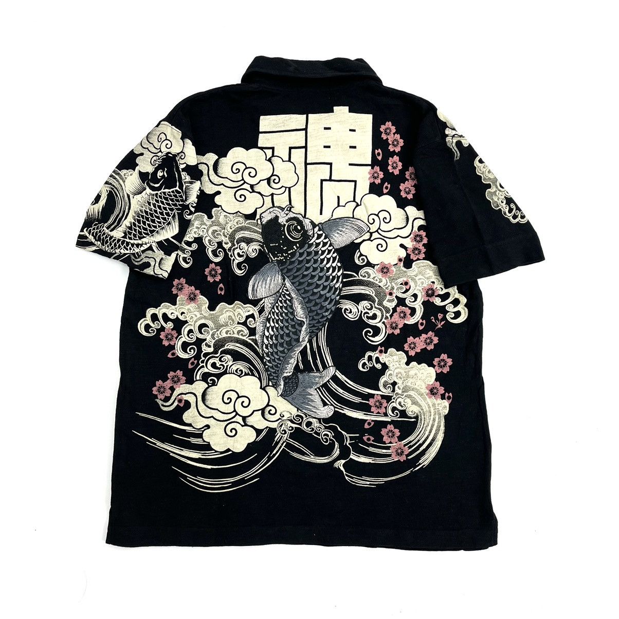 Vtg Traditional Karakuri Tamashii Embroidered Koi Polo Shirt