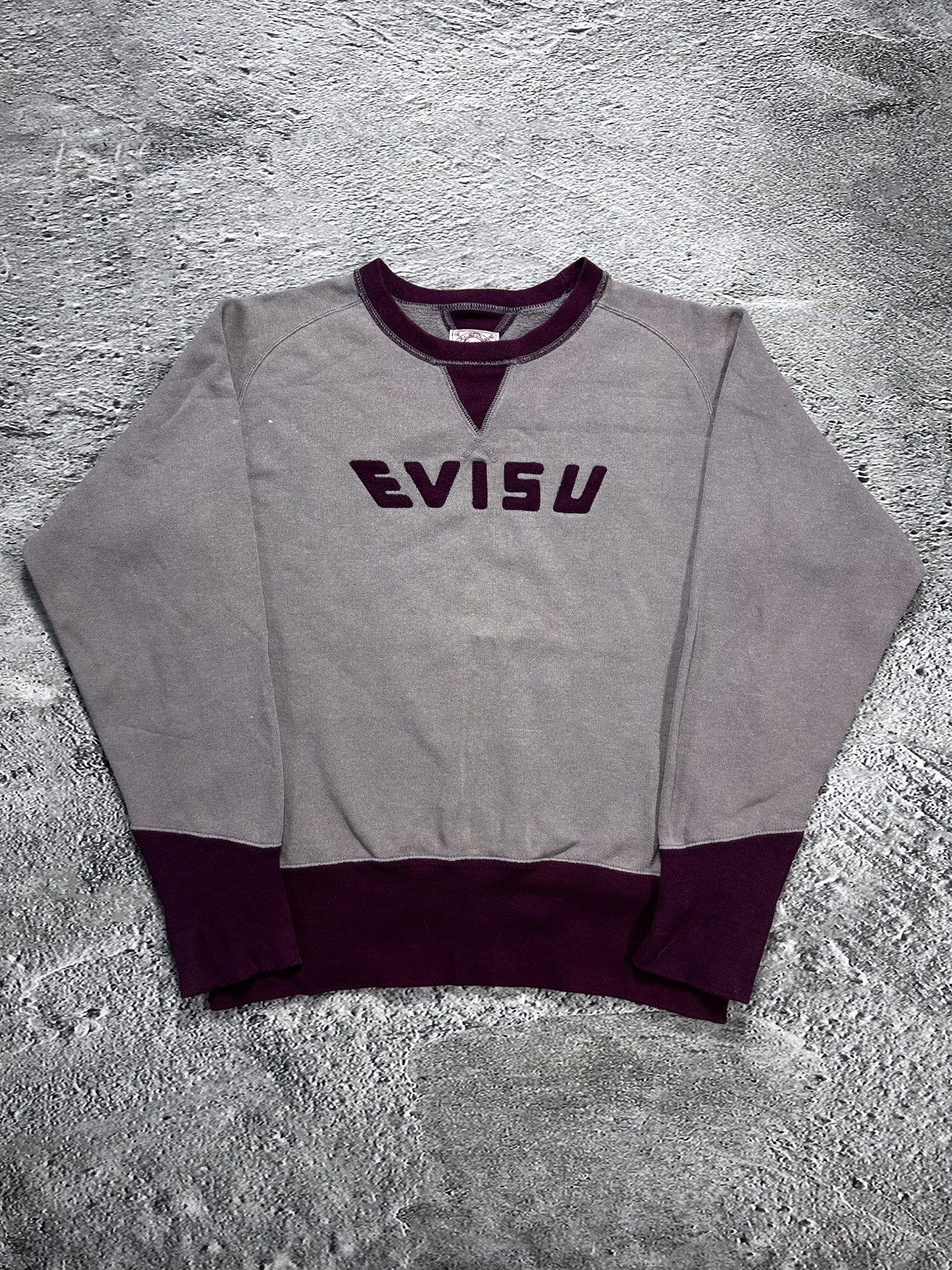 Evisu sweatshirt big logo spell out grey burgundy