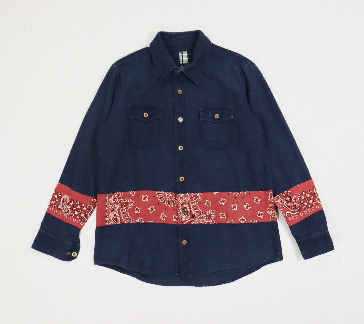 image of Visvim Ict Black Elk Flannel Shirt Bandana in Indigo, Men's (Size XL)