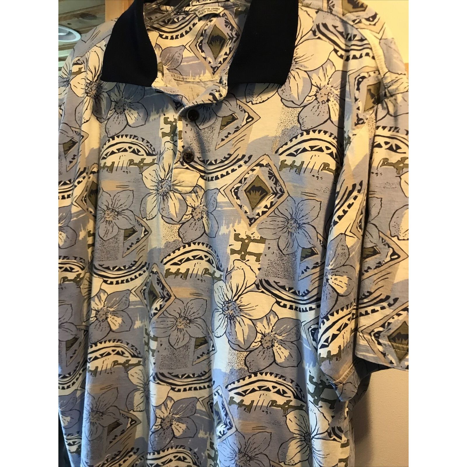 Other A.M. Player Vintage Mens L Blue Floral SS Cotton Polo Shirt Size US L / EU 52-54 / 3 - 10 Thumbnail