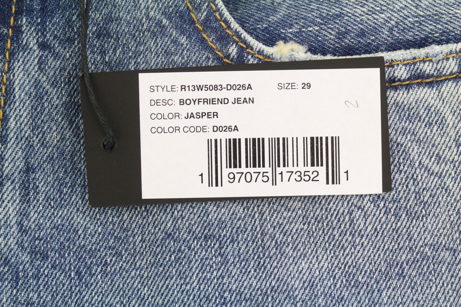 R13 BOYFRIEND 29 Jasper Whiskers Faded Zip Blue FW25 86840 Size 29" - 7 Thumbnail