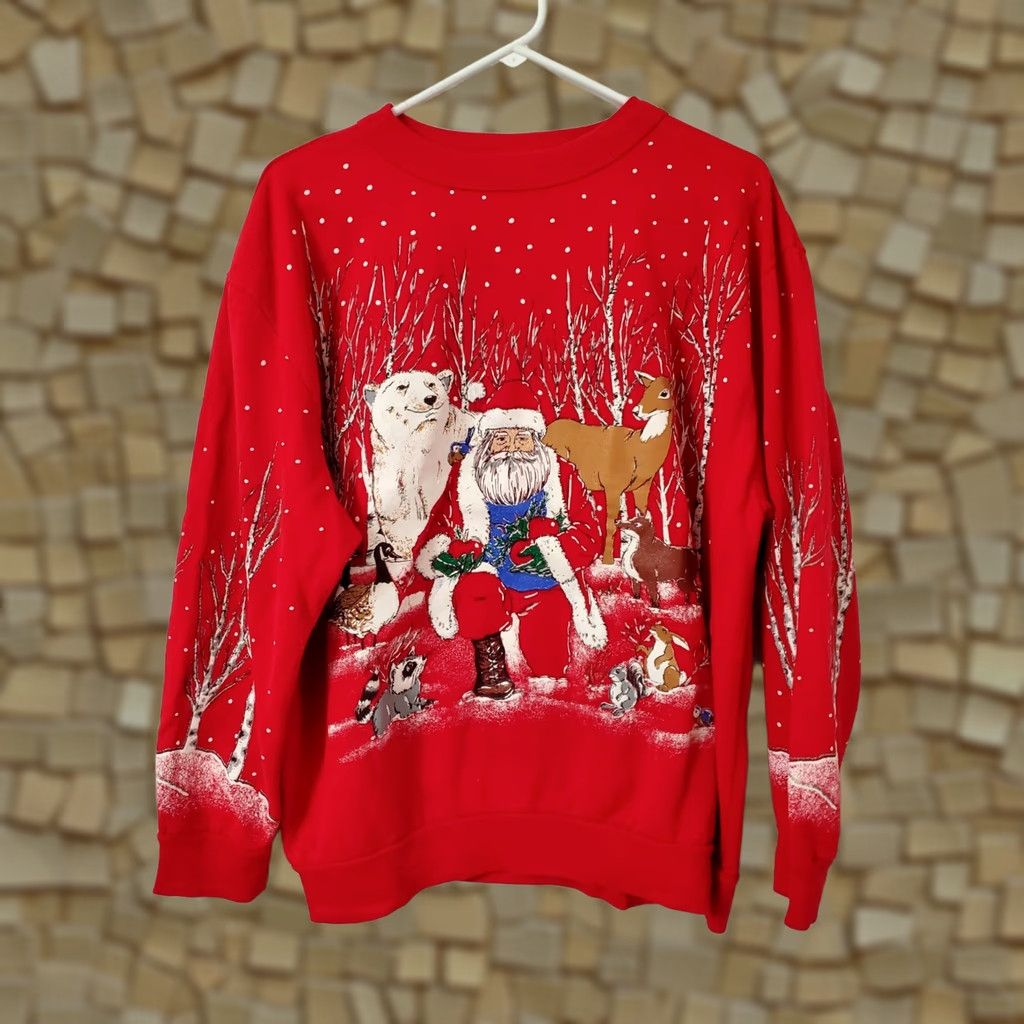 Vintage VINTAGE Holiday Time Christmas Sweater Red Large Acrylic Santa Bears Crew Neck Pullover Knitted Knit Winter Christmas Women Size L / US 10 / IT 46 - 1 Thumbnail