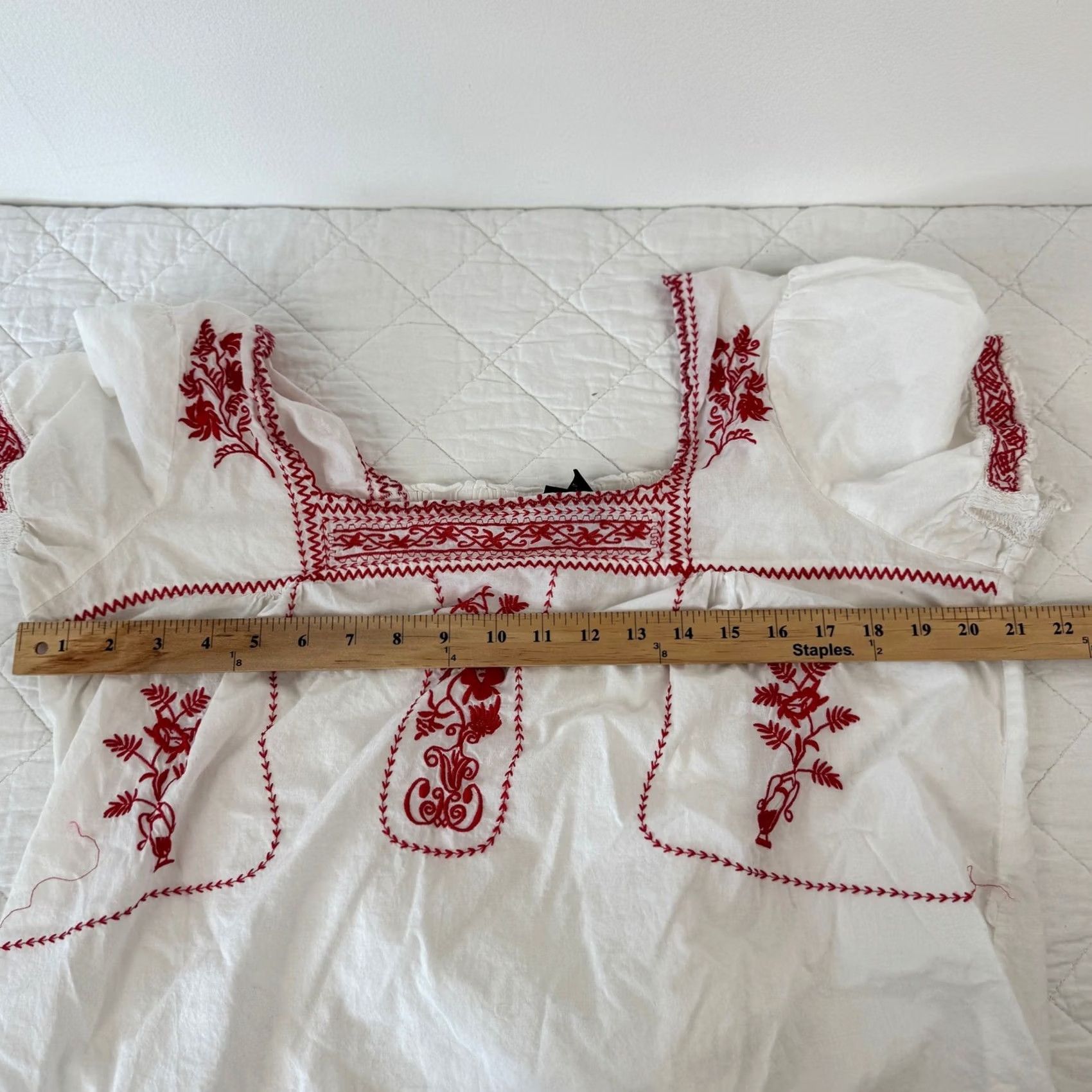 Torrid Torrid Cotton Blouse Square Neck Puff Sleeve Boho Embroidered White Red Plus Size 1 Adults Women Summer Casual Size XS / US 0-2 / IT 36-38 - 6 Thumbnail