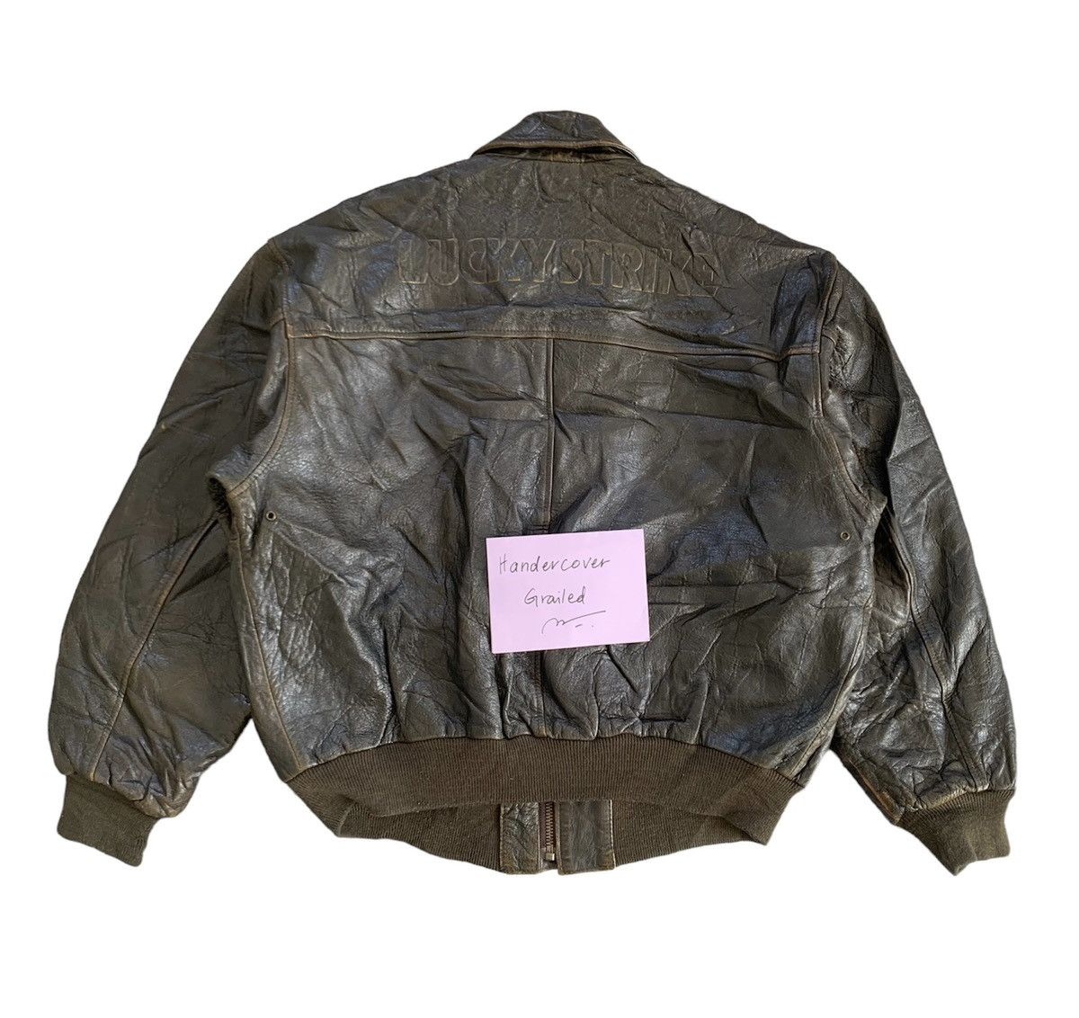 Lucky Brand Vtg Lucky Strike Embossed Logo Leather Jacket Size US L / EU 52-54 / 3 - 2 Thumbnail