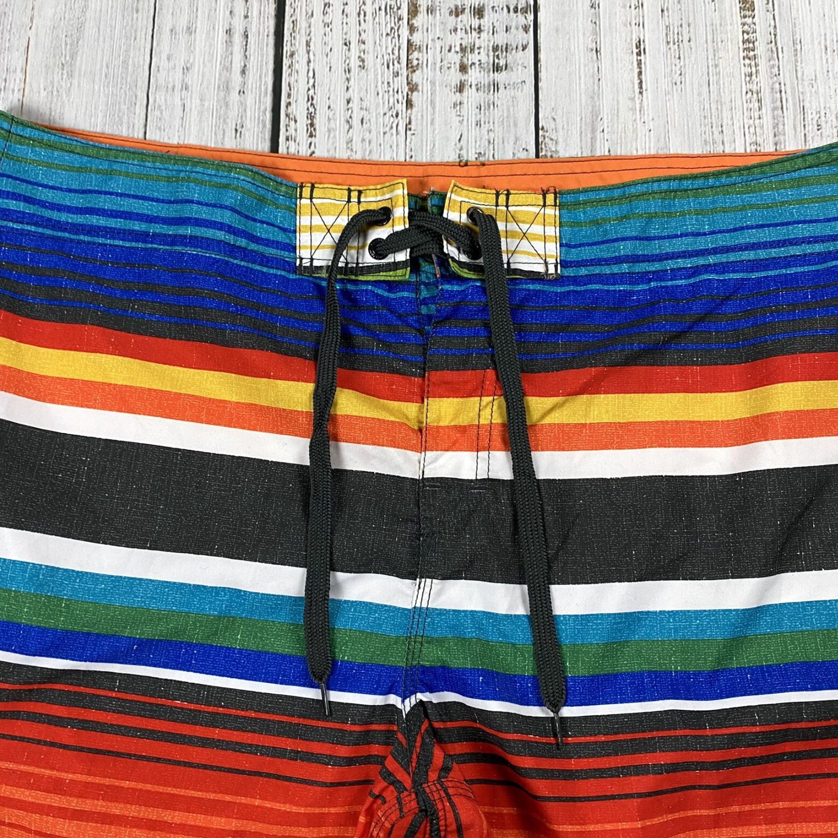 Hang Ten HANG TEN Men's Swim Shorts Trunks Size 38 Multicolor Striped Surfing Colorful Pride Size US 38 / EU 54 - 2 Thumbnail