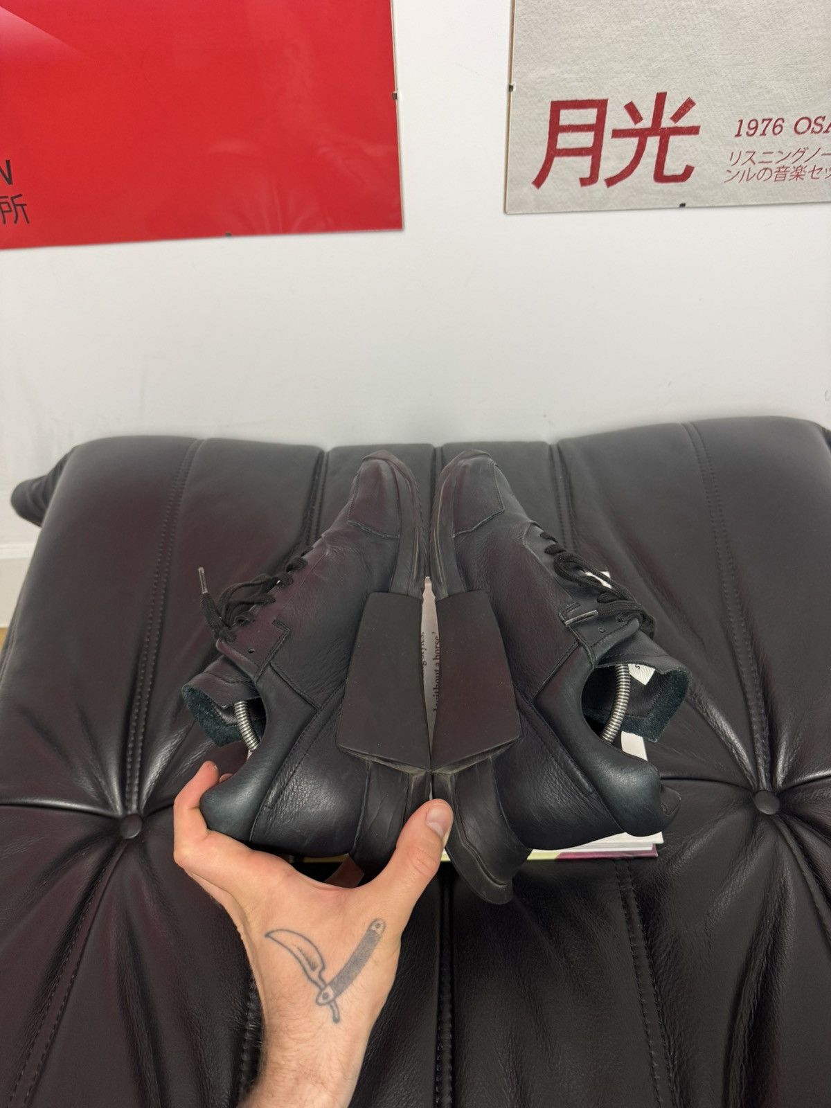 Adidas × Rick Owens Rick Owens Adidas Level Runner Triple Black Low Leather Rare Size US 8.5 / EU 41-42 - 4 Thumbnail
