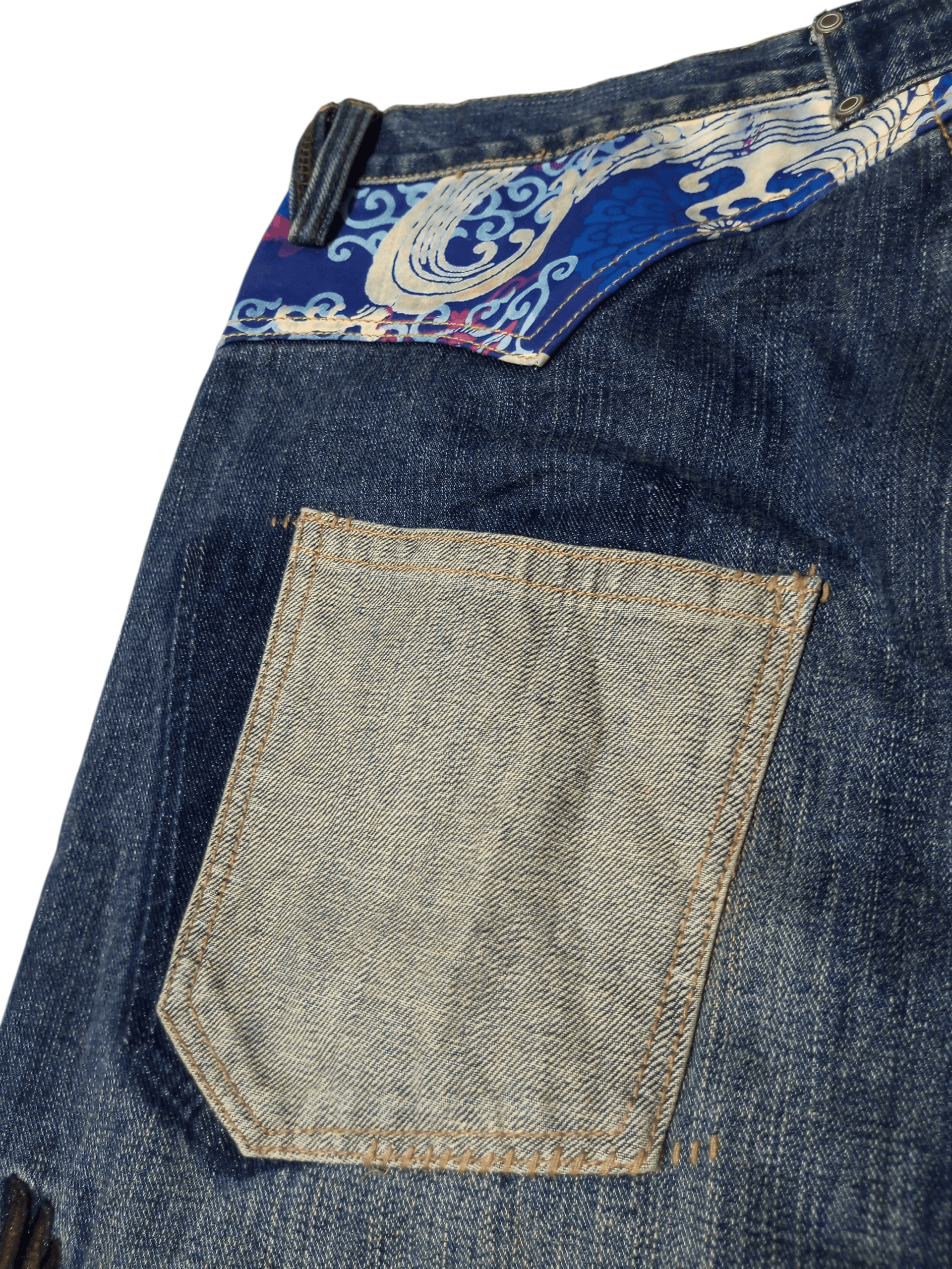 Karakuri Tamashii Vintage exhibitionist embroidery distressed flared denim Size US 33 - 2 Thumbnail