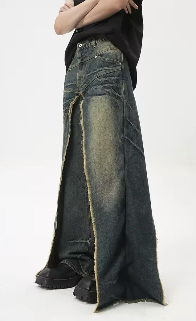 Denime × Japanese Brand × Vintage Stylish Trend Men Fake Two-Piece Pockets Jean Size US 29 - 2 Thumbnail