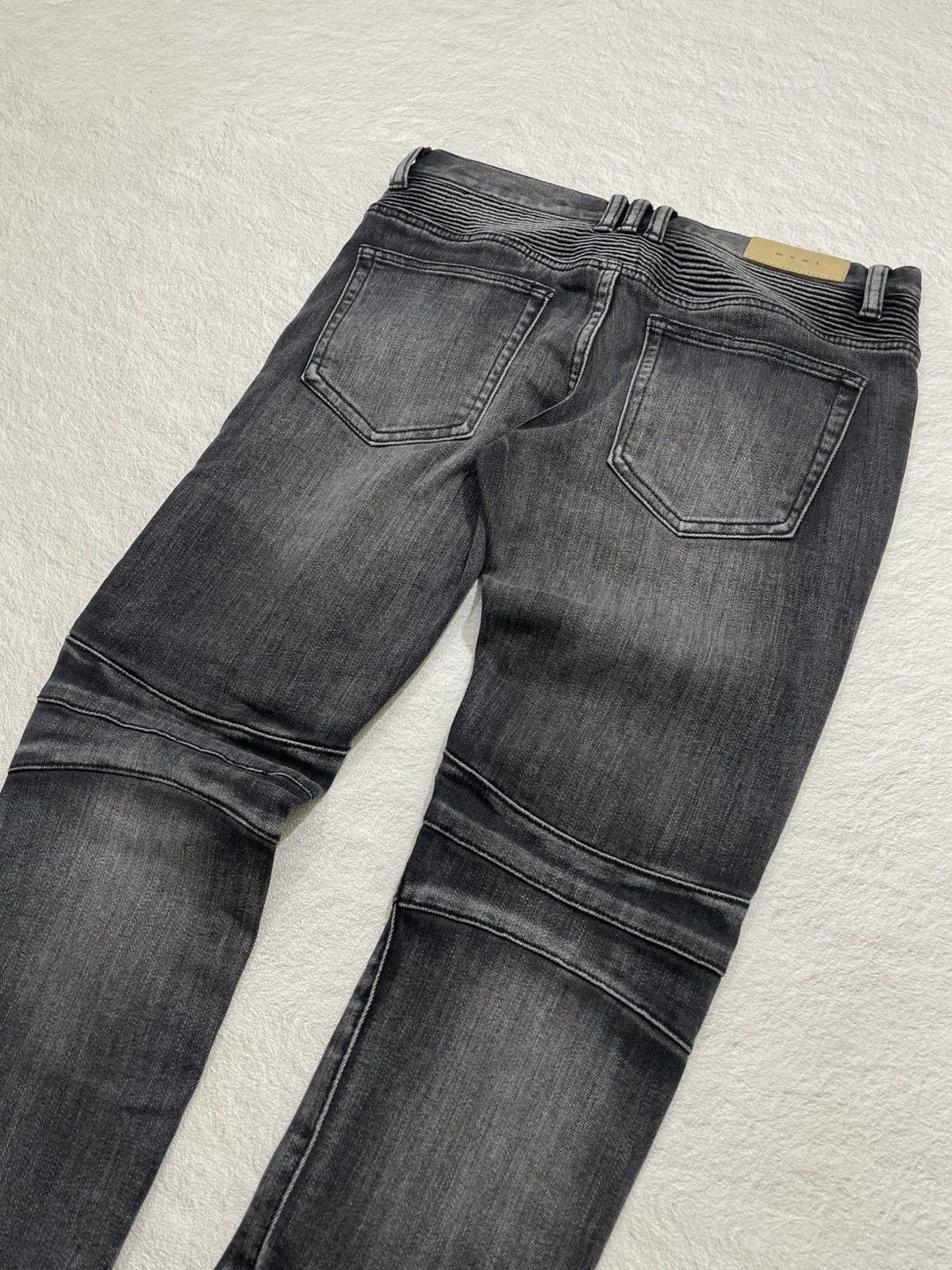 Japanese Brand Black washed biker denim jeans ribbed knee panel zipper Size US 31 - 9 Thumbnail