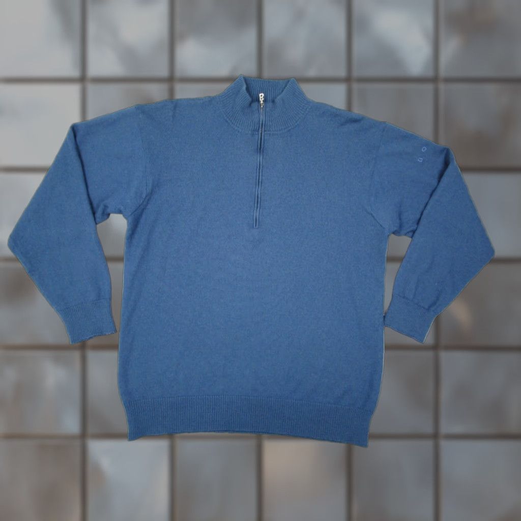 Bogner Sweater Mens Medium Blue 1/4 Zip Wool Pullover Hike Ski Work Golf Travel