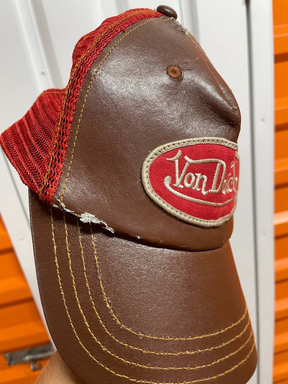 Genuine Leather Rare Vintage Von Dutch Leather Trucket Hat Cap Size ONE SIZE - 4 Thumbnail