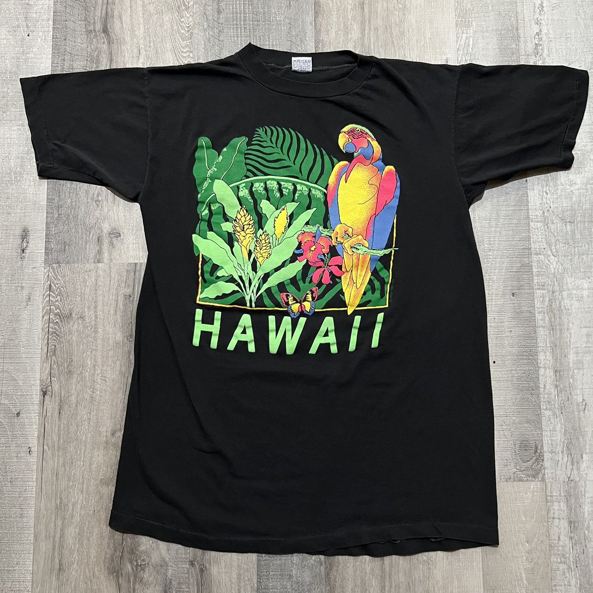 Vintage VTG Poly Tees Hawaii Black 1990 Neon Tropical Parrot Shirt Size US XXL / EU 58 / 5 - 1 Thumbnail