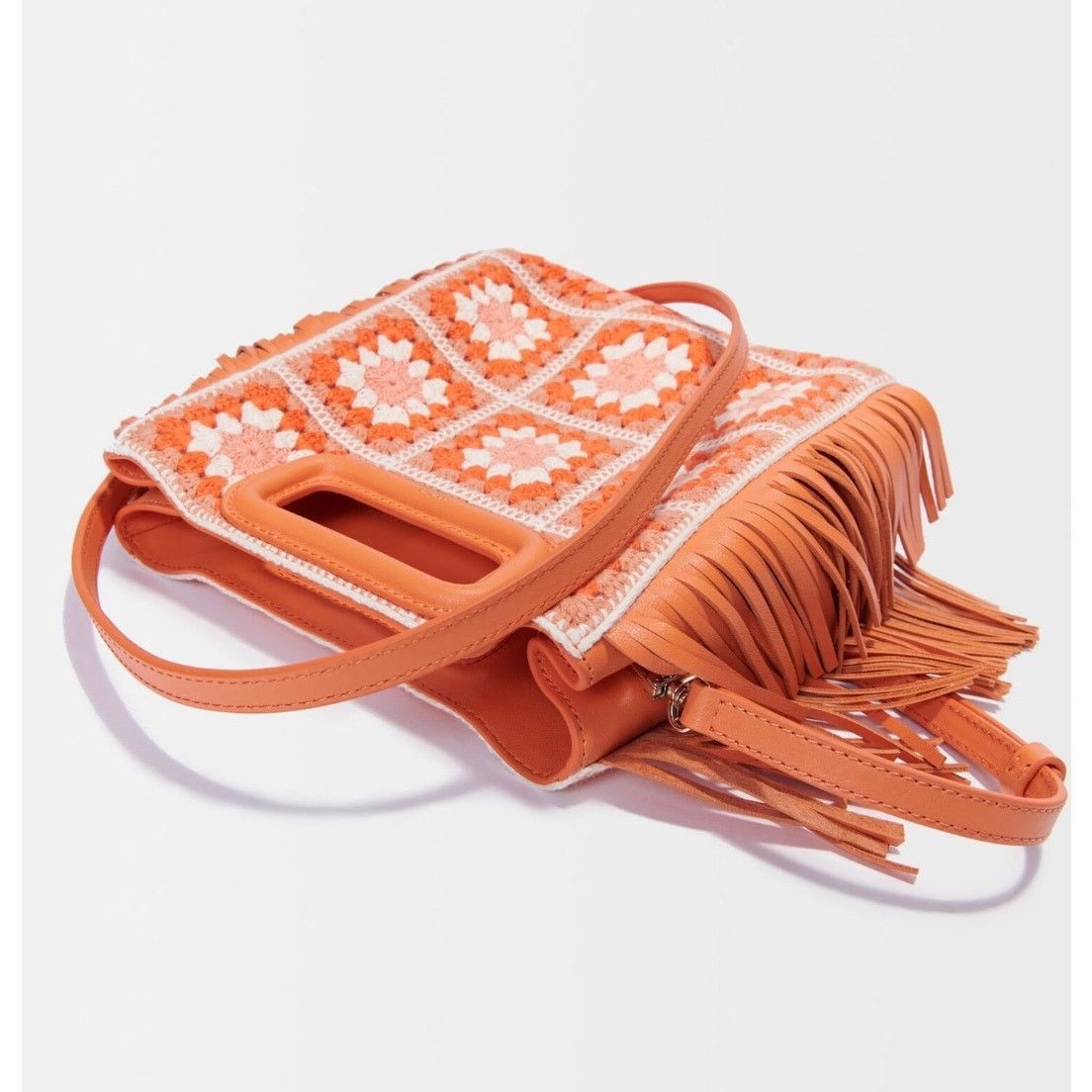 Maje NEW Maje Crochet M Bag Orange Floral Print Clutch/Crossbody Size ONE SIZE - 4 Thumbnail