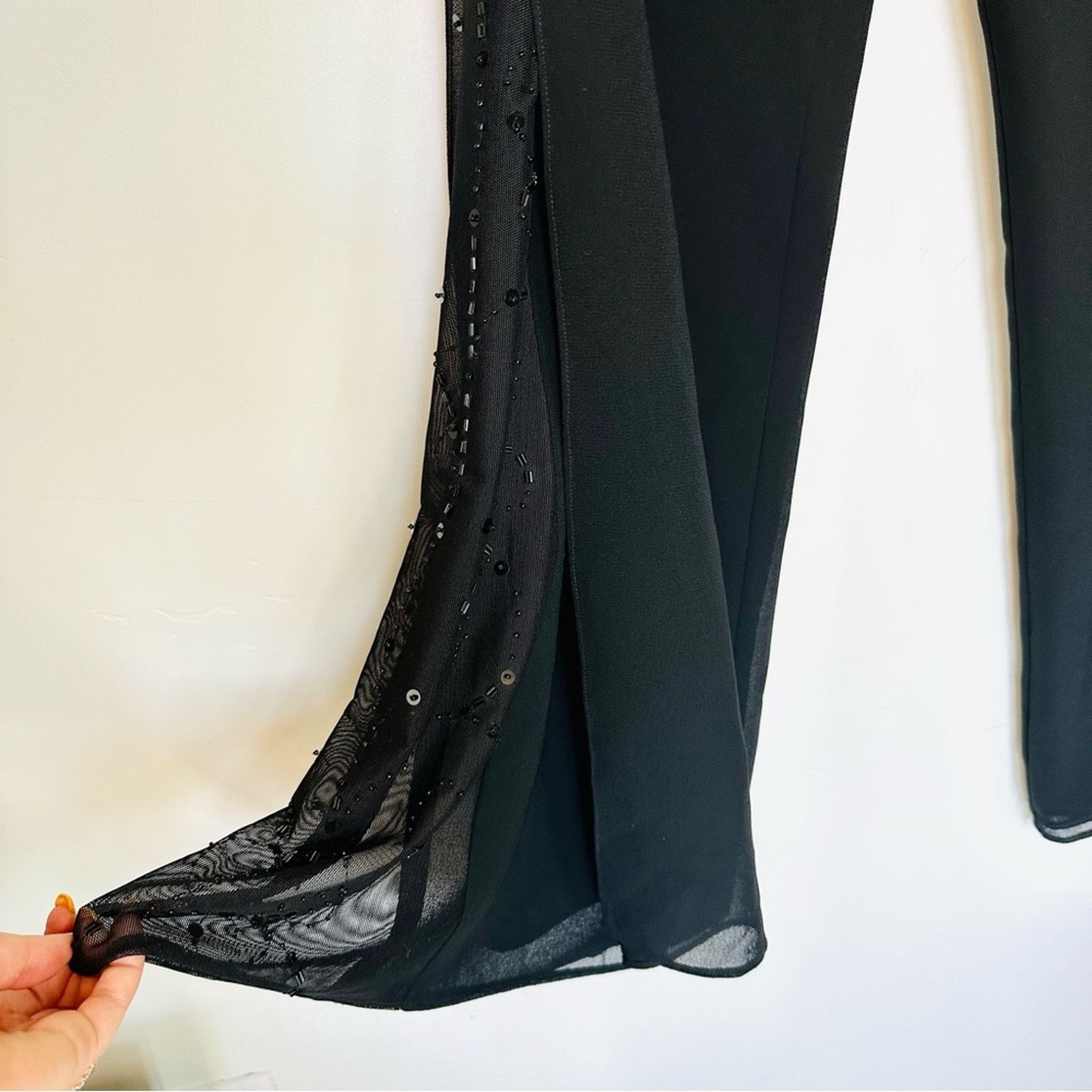 Vintage VINTAGE Black Sheer Beaded Sequins High Rise Wide Leg Pants Size 30" / US 8 / IT 44 - 10 Thumbnail