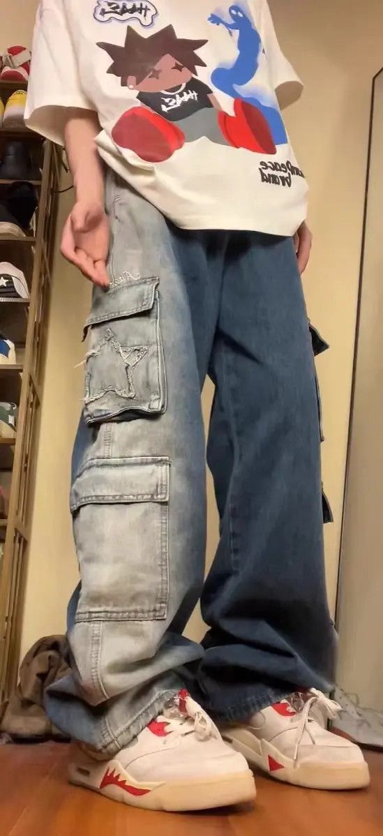 VIBE High street drawstring multi-pocket gradient work jeans Size US 32 / EU 48 - 4 Thumbnail