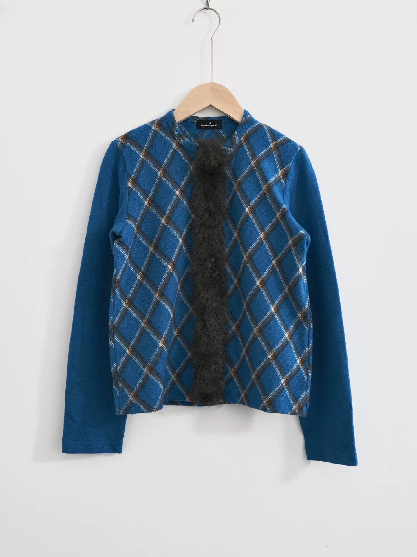 Comme des Garcons blue plaid cardigan with fur detail Size M / US 6-8 / IT 42-44 - 1 Thumbnail