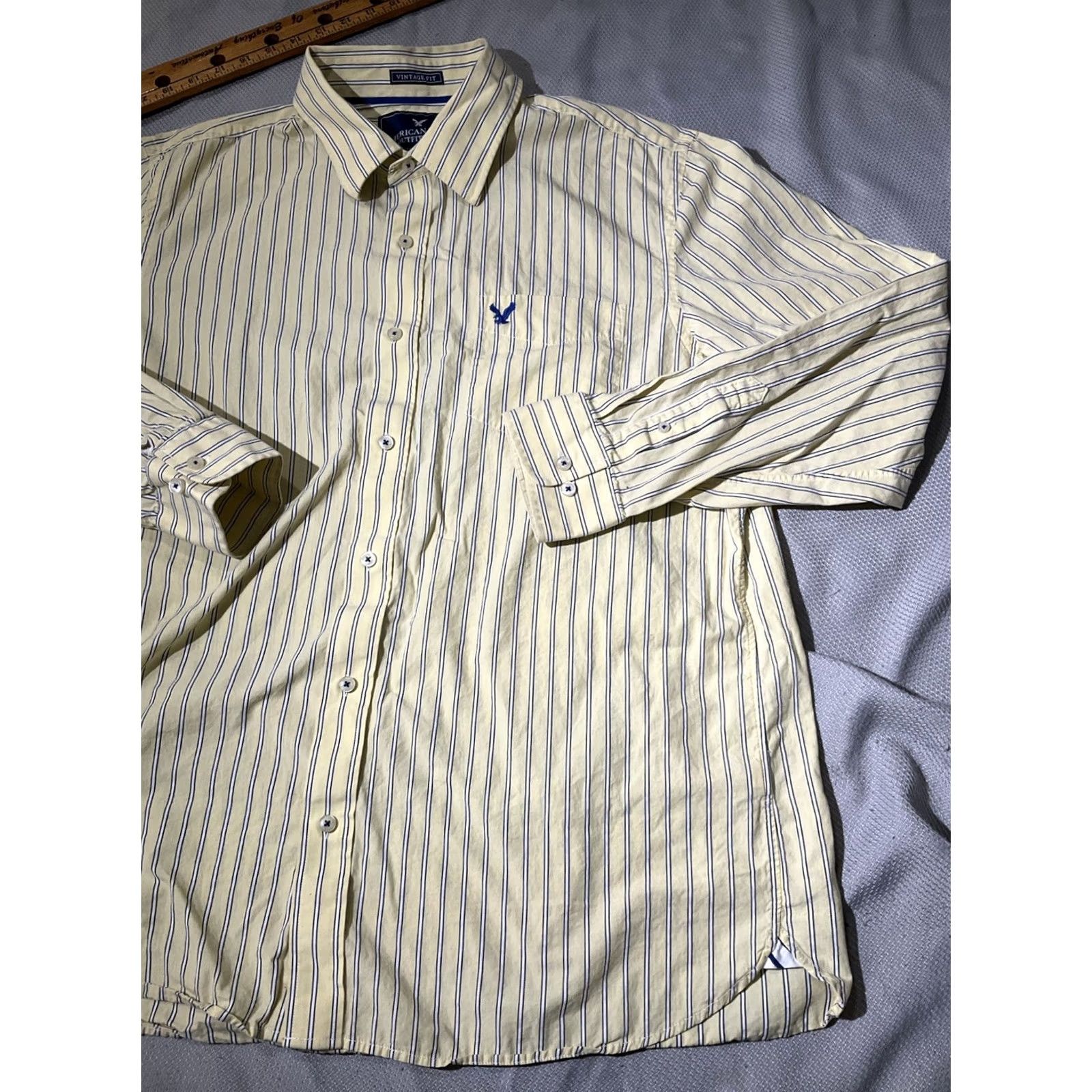 Vintage American Eagle Shirt Mens 2XL Yellow Workwear Button-Up Casual Preppy 90s USA Retro Grunge Hip Hop City Vintage-None Size US XXL / EU 58 / 5 - 4 Thumbnail