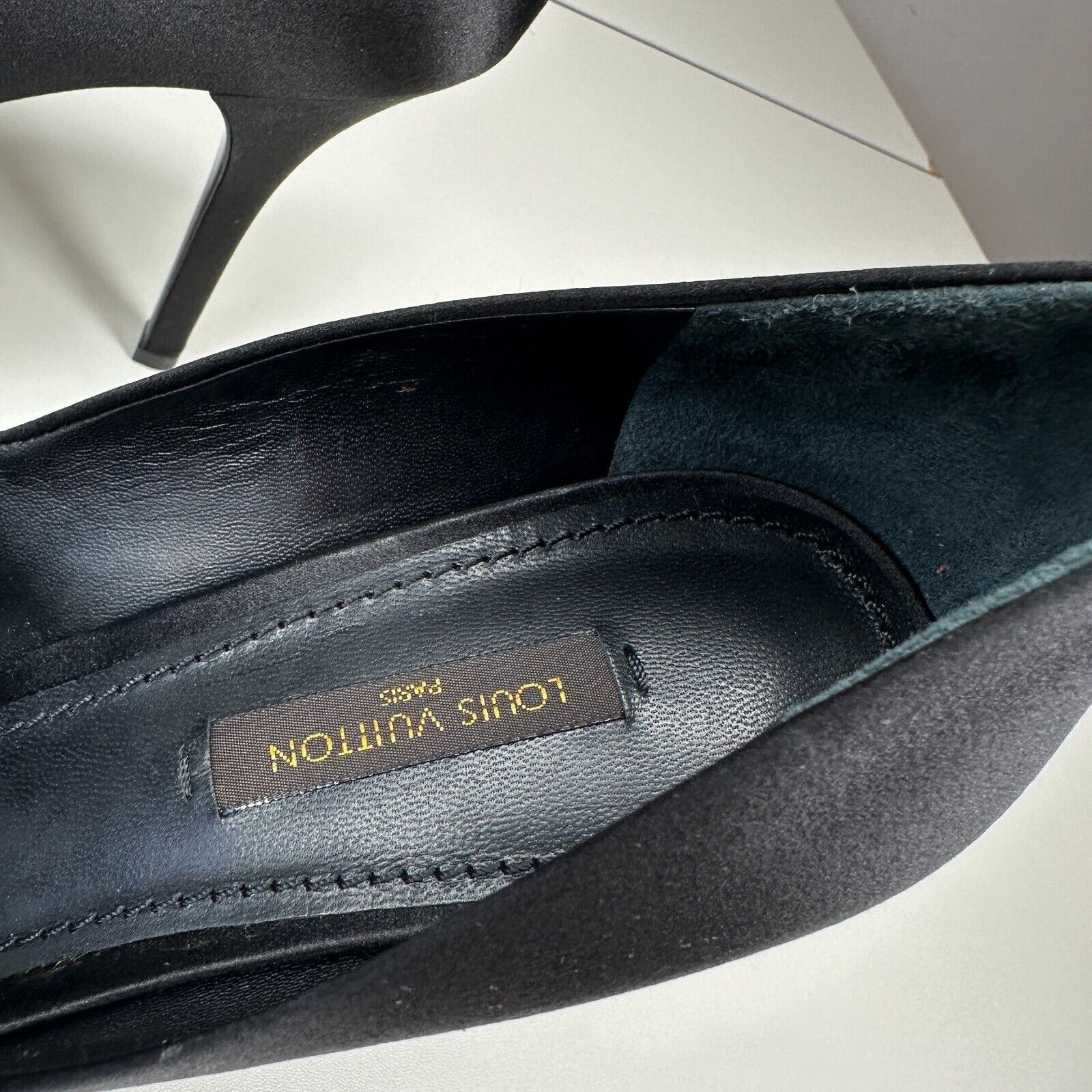 Louis Vuitton Louis Vuitton Black Satin Open Toe Crystal Strap Pumps 37.5 Size US 7 / IT 37 - 7 Thumbnail